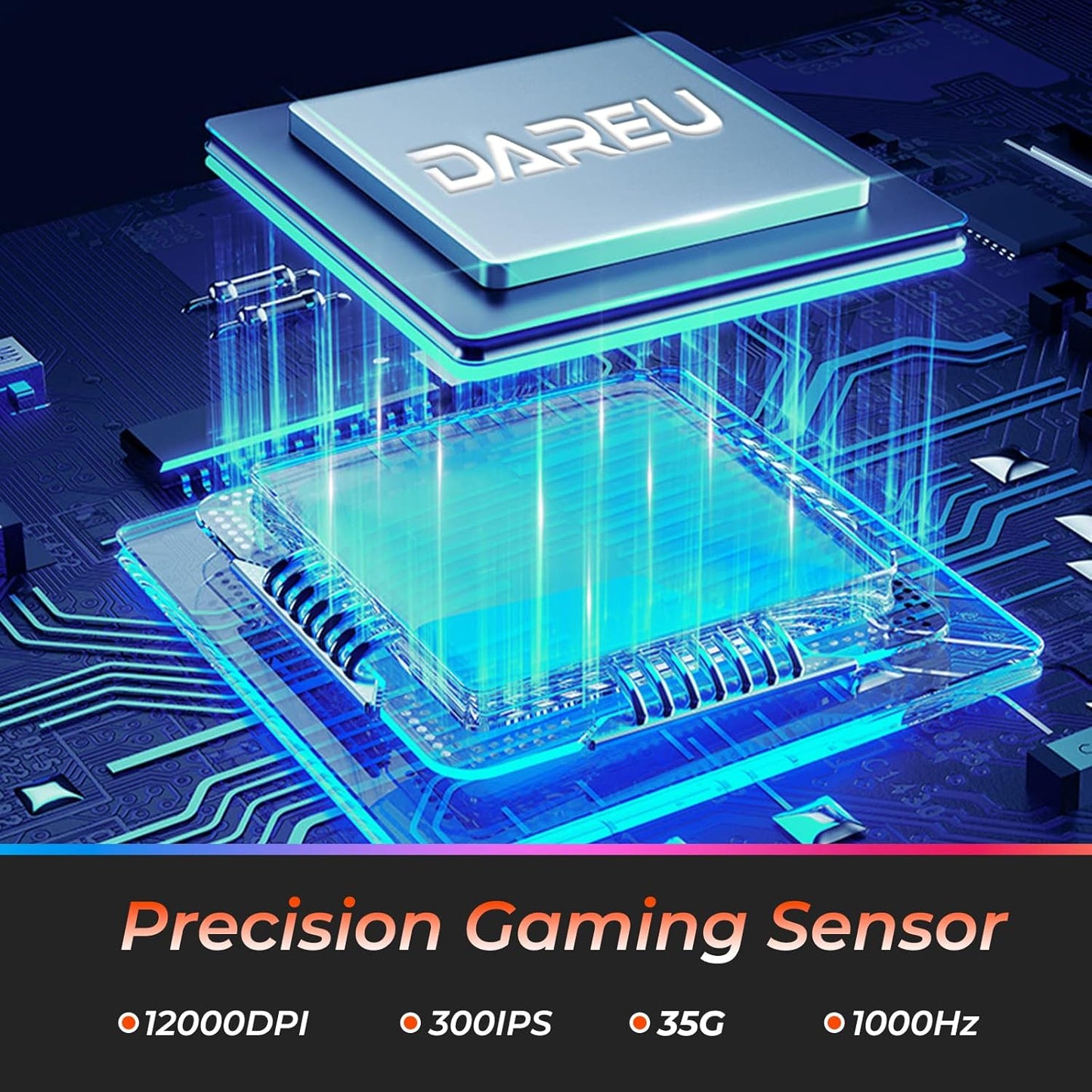 DAREU Wireless Gaming Mouse with Charging Dock Rechargeable RGB,12K DPI,7 Programmable Buttons High-Precision Sensor [300IPS] [1000Hz] for PC Notebook Mac