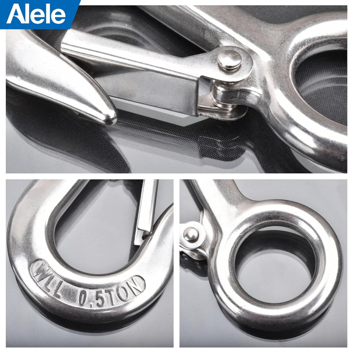 Alele 4Pack 0.5T Crane Scale Grab Hooks, Slip Hooks,Stainless Steel Lifting Hook Rigging Accessory