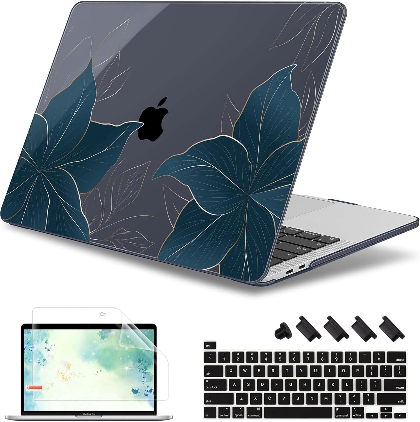 May Chen Case for MacBook Pro 13 inch M2 2023,2022,2021,2020 A2338 M1 A2251 A2289, Plastic Hard Shell Case for MacBook Pro 13" with Touch Bar Fits Touch ID, Golden Flowers