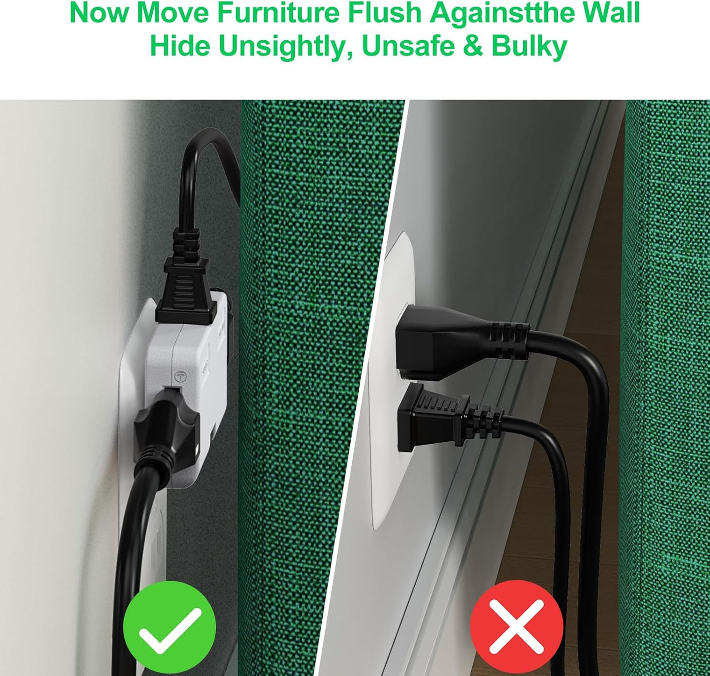 2-Prong/3-Prong Swivel Adapter, Polarized Grounding Converter with Flat Wall Plug, Fireproof 3-Outlet for Home Use (2 Pack)