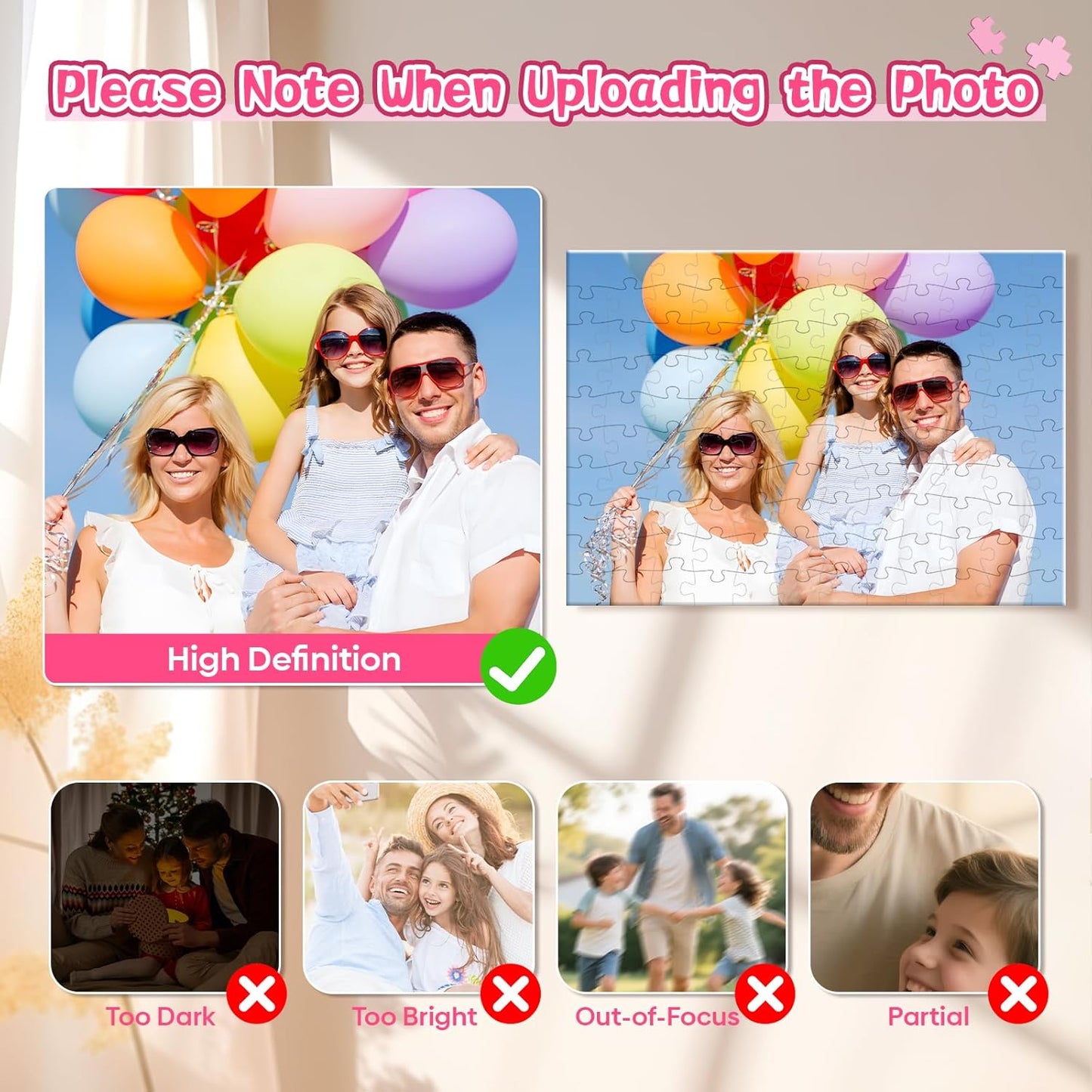 Custom Photo Jigsaw Puzzle for Adults, Personalized Puzzles from Pictures 120/200/300/500/1000 Pieces, Customized Puzzle Gifts for Family Birthday Wedding