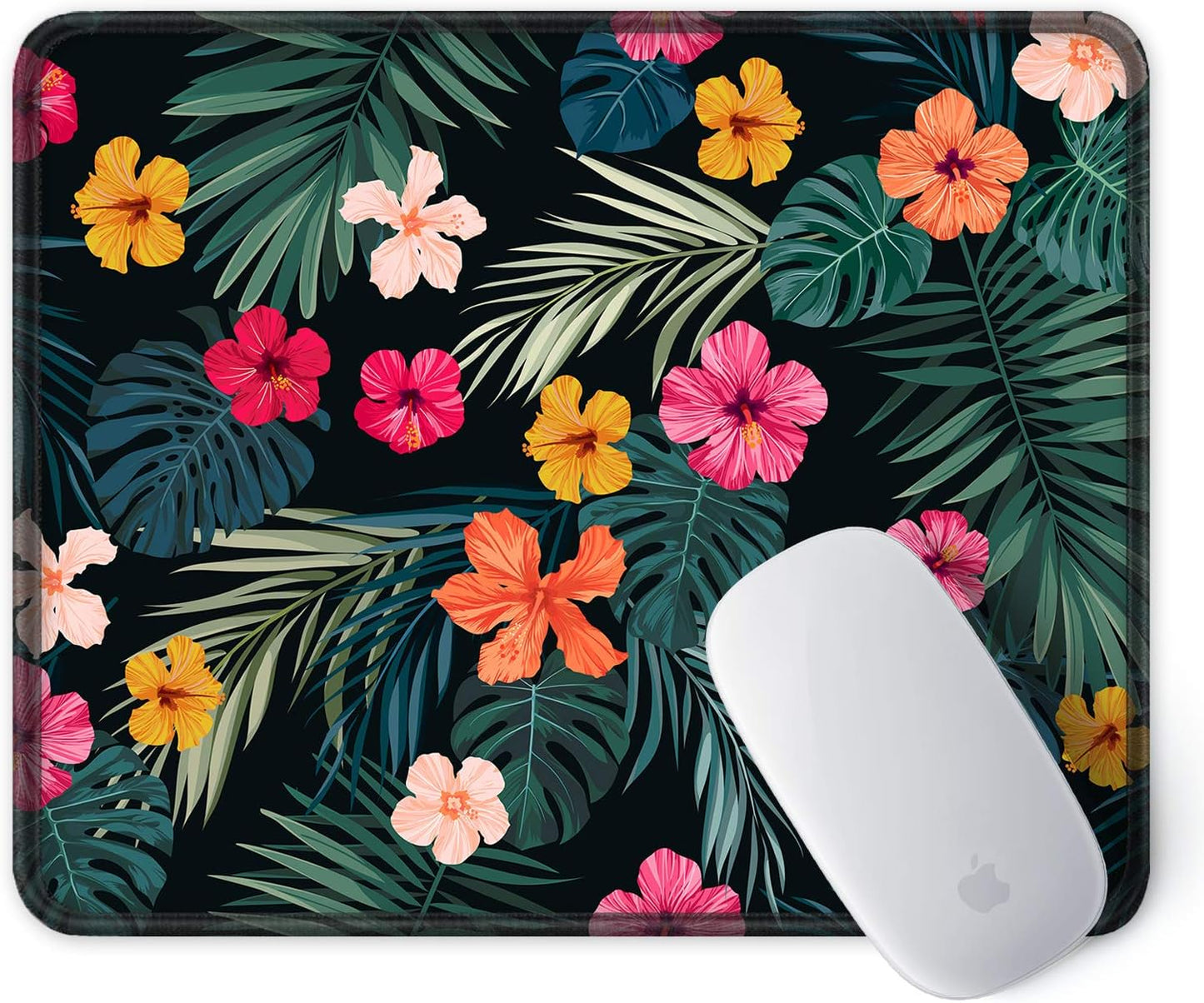 ITNRSIIET Mouse Pad with Stitched Edge Premium Textured Smooth Precise Operation Waterproof Washable Non-Slip Rubber Base Desktop Protection Mat, 10.2×8.3×0.12 inches, Beautiful Floral