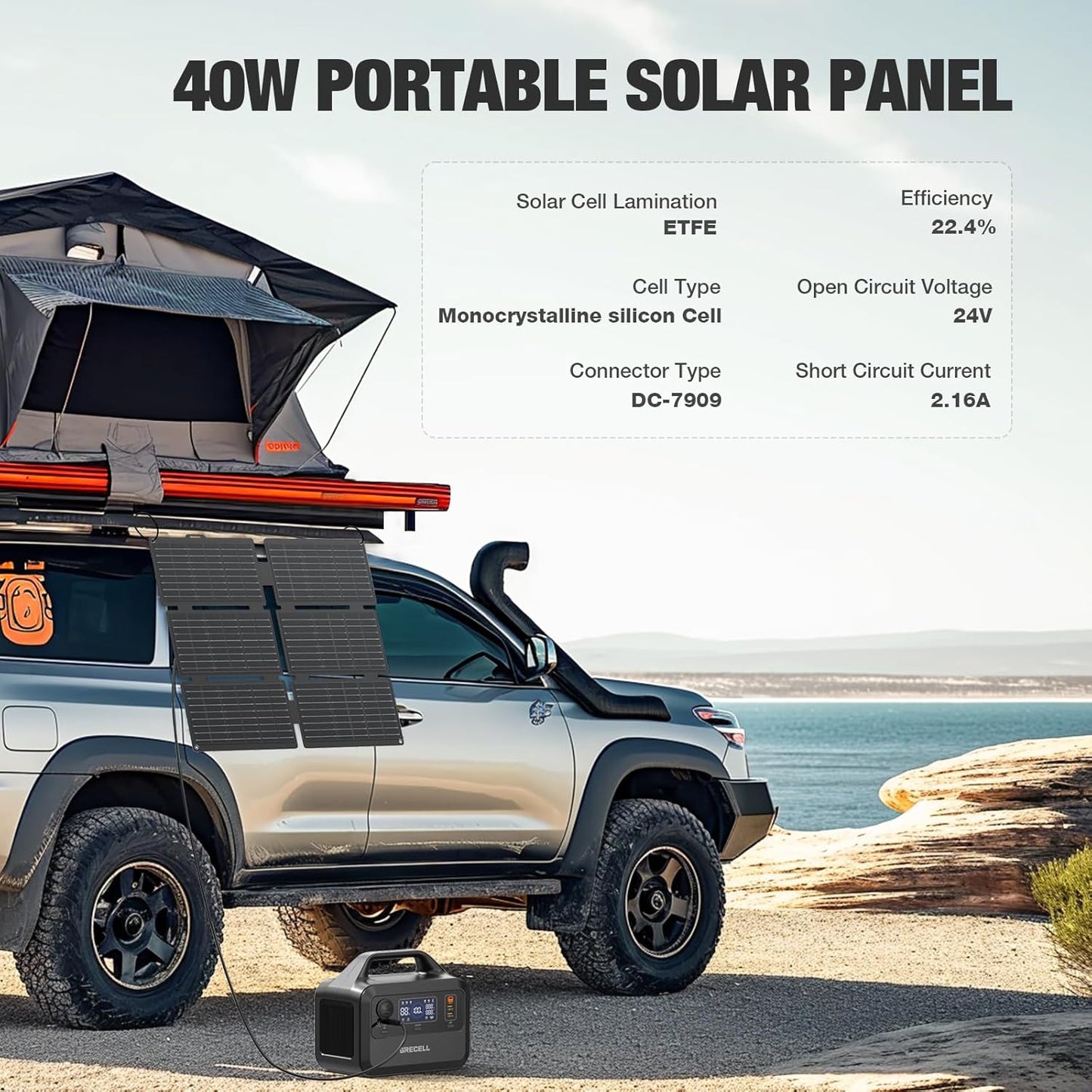 GRECELL Solar Generator with 40W Solar Panel Included,230Wh Portable Power Station 1.5hrs Fast Charging, (600W Surge) AC Outlets, LiFePO4 Battery Backup for Outdoor Camping, Trip, Power Outage