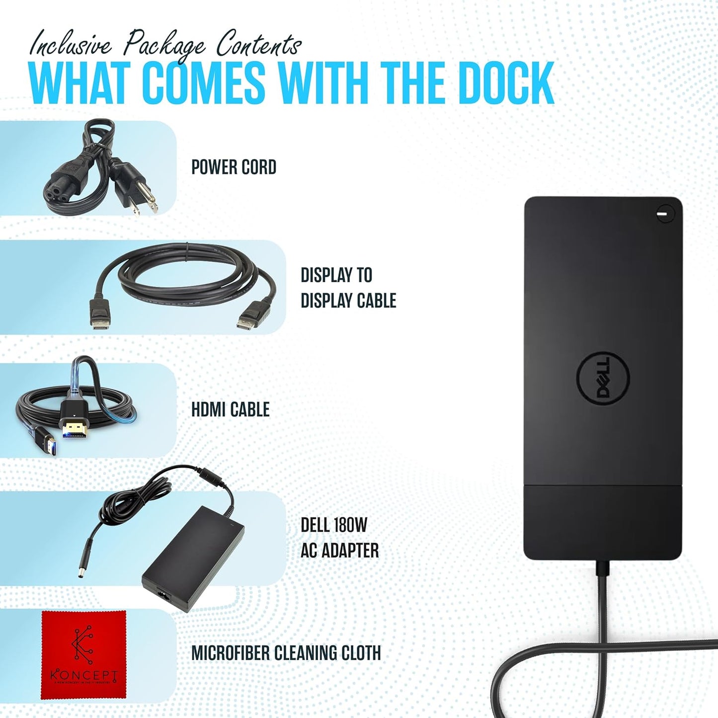 WD22TB4 Dell Thunderbolt 4 Dock 40Gbps USB-C/USB-A 1 Year Warranty - Docking Station with 180W, HDMI, DisplayPort Cables & Cleaning Cloth – Supports Dual/Triple Monitors & 4K Displays