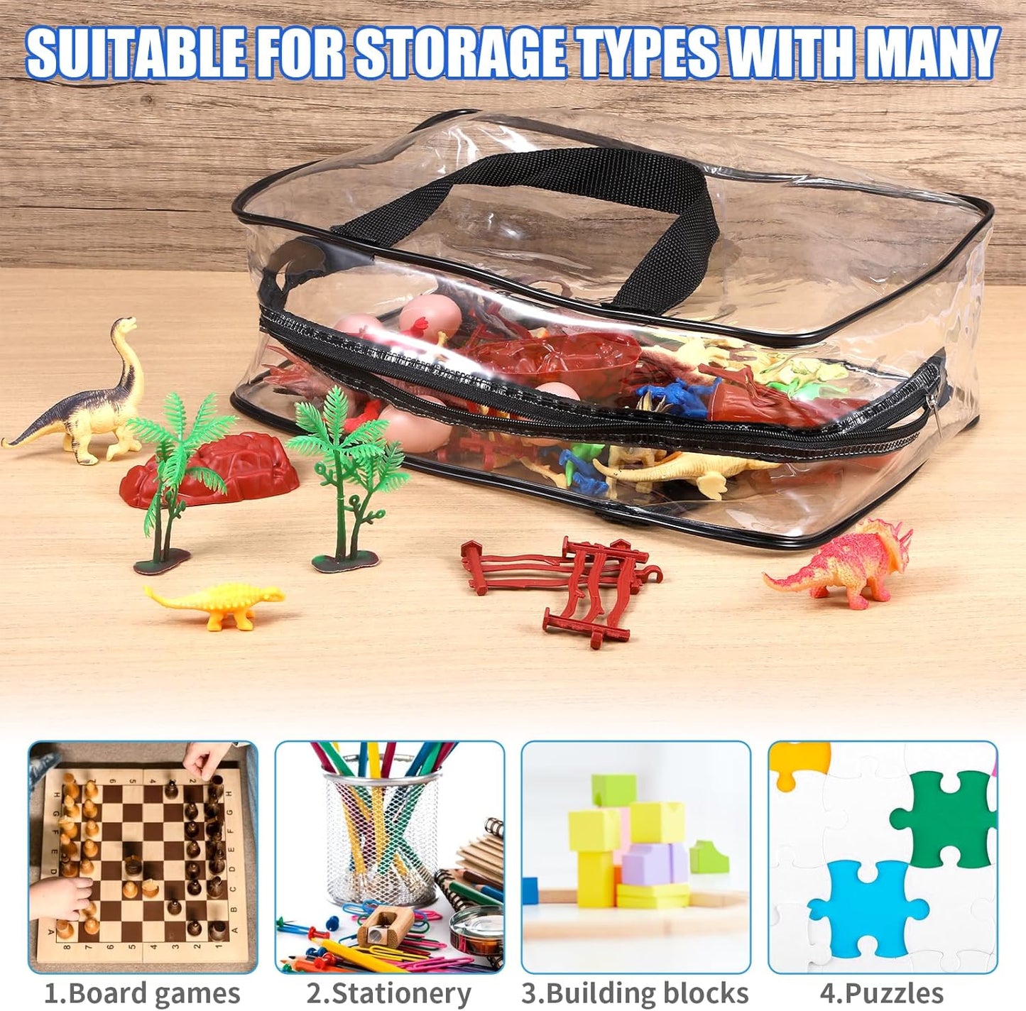 6 PCS Waterproof Toy Storage Bags With Zipper, Clear Toy Storage Organizer, Portable Organizer For Blocks, Puzzles, Books, Board Games, Clay(Black)