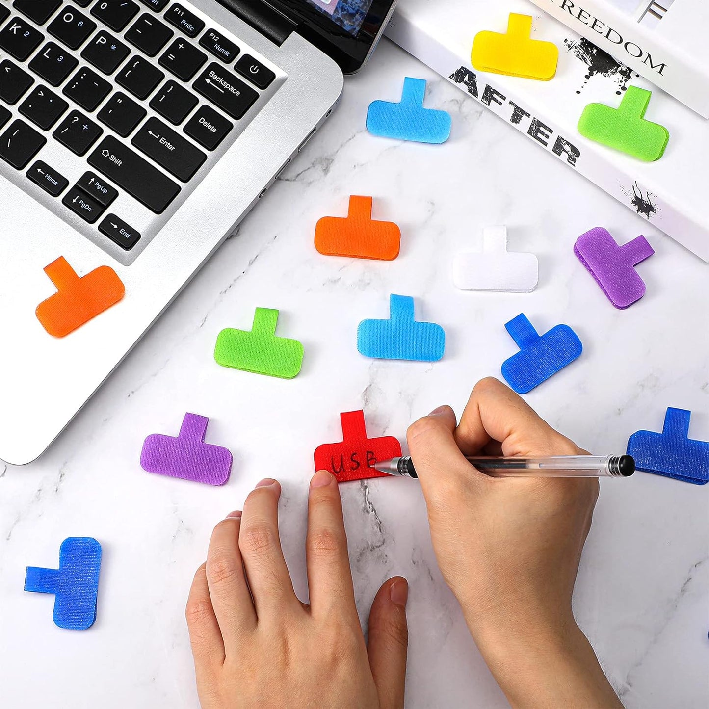 80 Pieces Self-Adhesive Cable Labels Multi-Color Cord Wire Labels, Nylon Writable Oval Tags, Hook and Loop Wire Tags for Cable Management, Computers and More