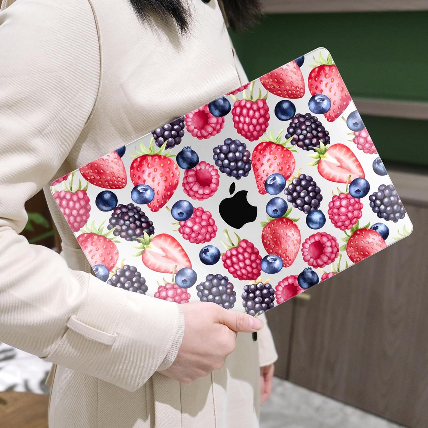 MEEgoodo for MacBook Air 13.3 inch Case 2021 2020 2019 2018 A2337 M1 A2179 A1932, Laptop Shell for MacBook Air M1 with Keyboard Webcam Cover & Trackpad Film & Type C Adapter,Fresh Berries Pattern