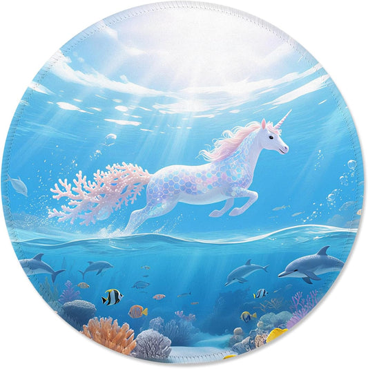 ITNRSIIET Mouse Pad Non-Slip Rubber Base Smooth Surface Stitched Edges Waterproof Durable Compatible with All Mice for Office & Gaming, Desk Accessory, Diameter 8.7 inch, Ocean