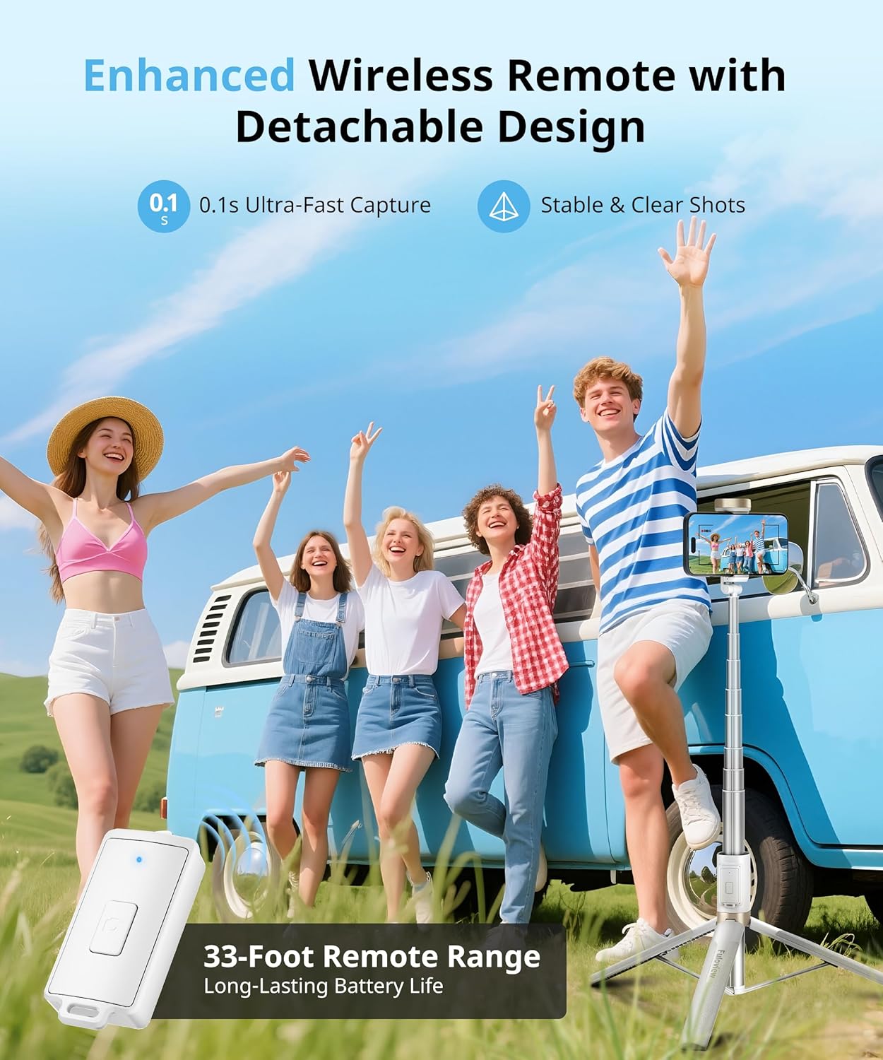 72'' Selfie Stick for iPhone,Tripod Wireless Remote for Selfies,Group Photograph,Video Recording. Phone Stand Compatible with iPhone Android Phone,Camera