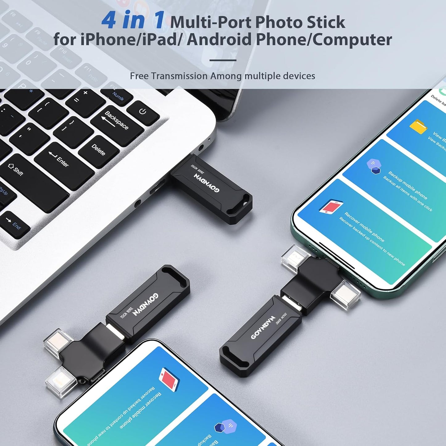 Auto-Backup All Devices Photo Stick 512GB iStore Pro, Real Capacity 4-in-1 iPhone Photo Memory Stick USB Flash Thumb Drive for Photos, Videos & Contacts for iPhone, iPad, Android, PC, Tablets