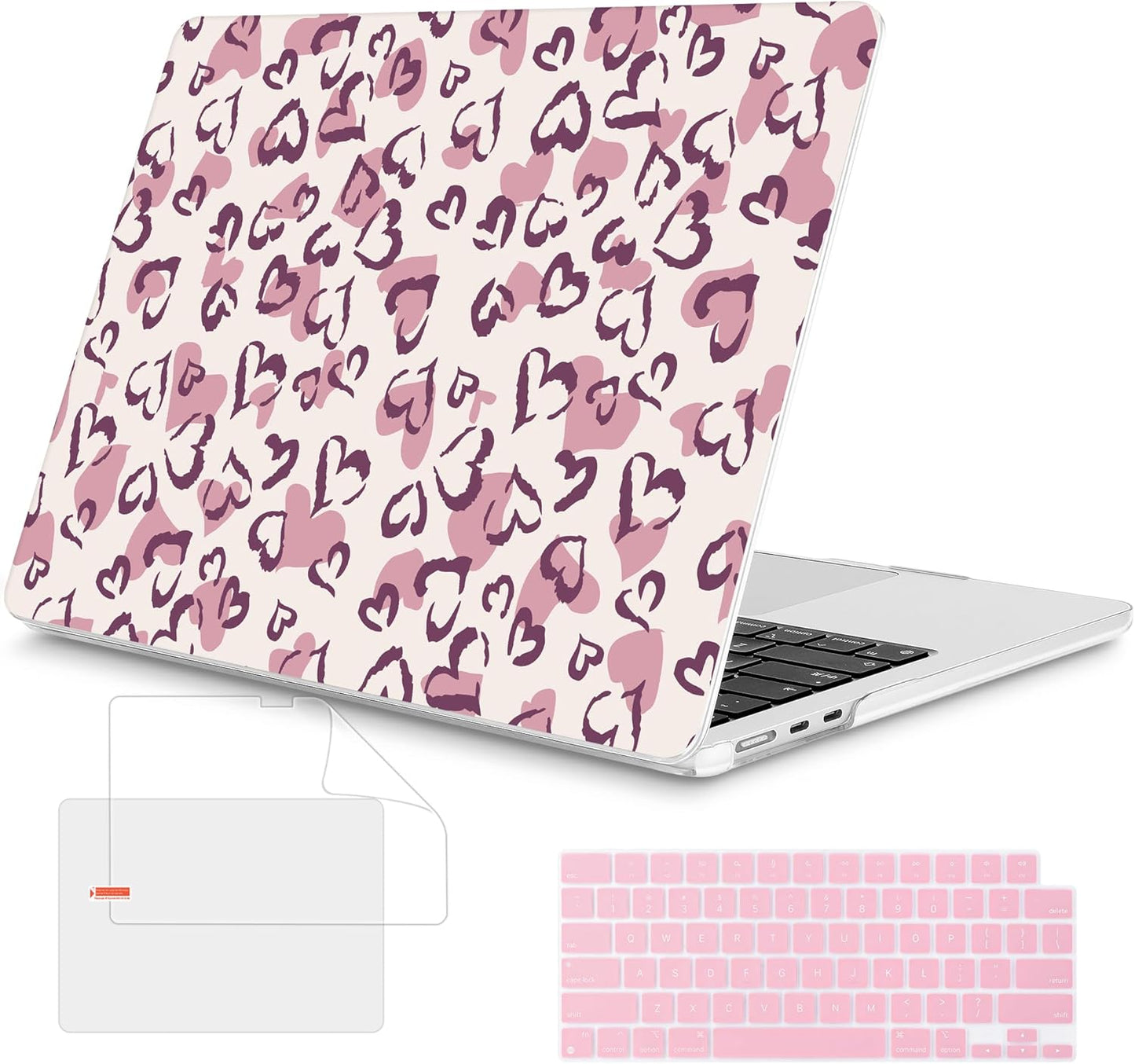 Mektron for 2025 MacBook Air 15 inch M4 Case A3241/ 2024 M3 A3114/ 2023 A2941 M2 Hard Printed Case with 15.3 Liquid Retina Display Touch ID, Plastic Hard Cover & Keyboard Skin- Heart Art