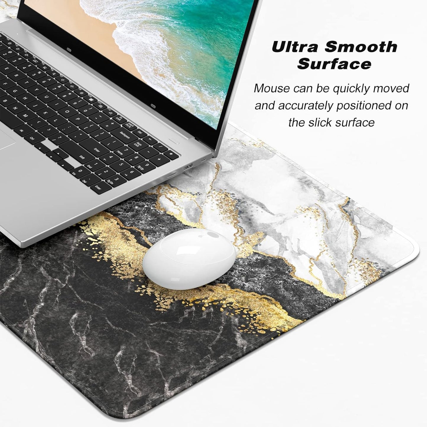 Extended Gaming Mouse Pad, XXL Large Mouse Mat 30 x 14 Inch, Big Computer Keyboard Mousepad, Waterproof Desk Pad with Stitched Edges and Non-Slip Base for Office Gaming, Black Cracked Marble