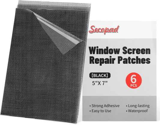 5" x 7" Black/Grey Screen Repair Kit, 6 PCS Window Screen Patch Repair Tape for Mesh Window Door, Strong Adhesive Fiberglass Mesh Pacth Tape