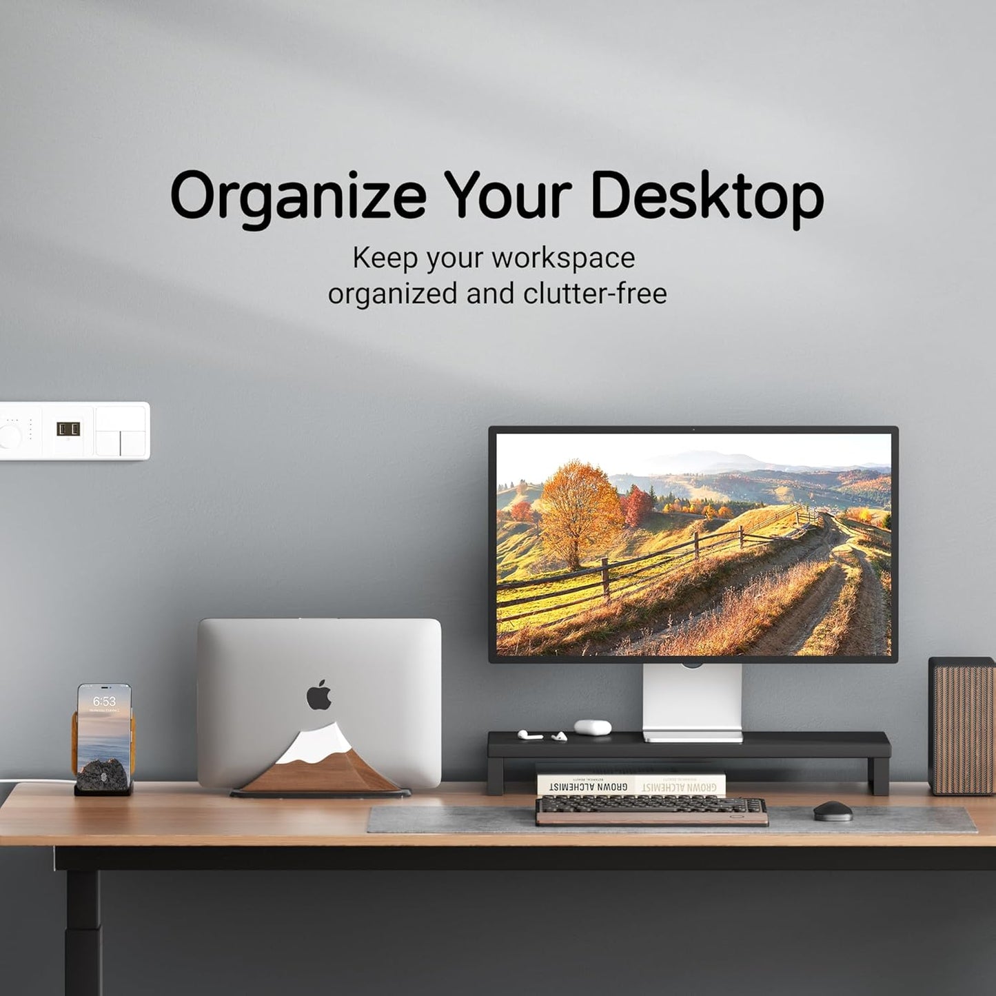 Vertical Laptop Stand - Snow Peak-Shaped Wooden Holder Dock Compatible with MacBook, Surface, Chromebook, Dell & More - Space-Saving Design for All Laptops,Walnut Finish