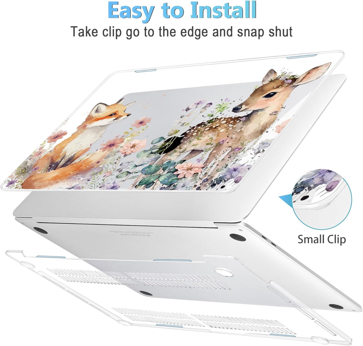 Mektron for MacBook Pro 13-inch Case 2022 2021 2020 Release A2338 M2 M1 A2289 A2251, Printed Plastic Hard Shell Cover for New MacBook Pro 13.3-inch Touch Bar Fits Touch ID，Fox and Deer