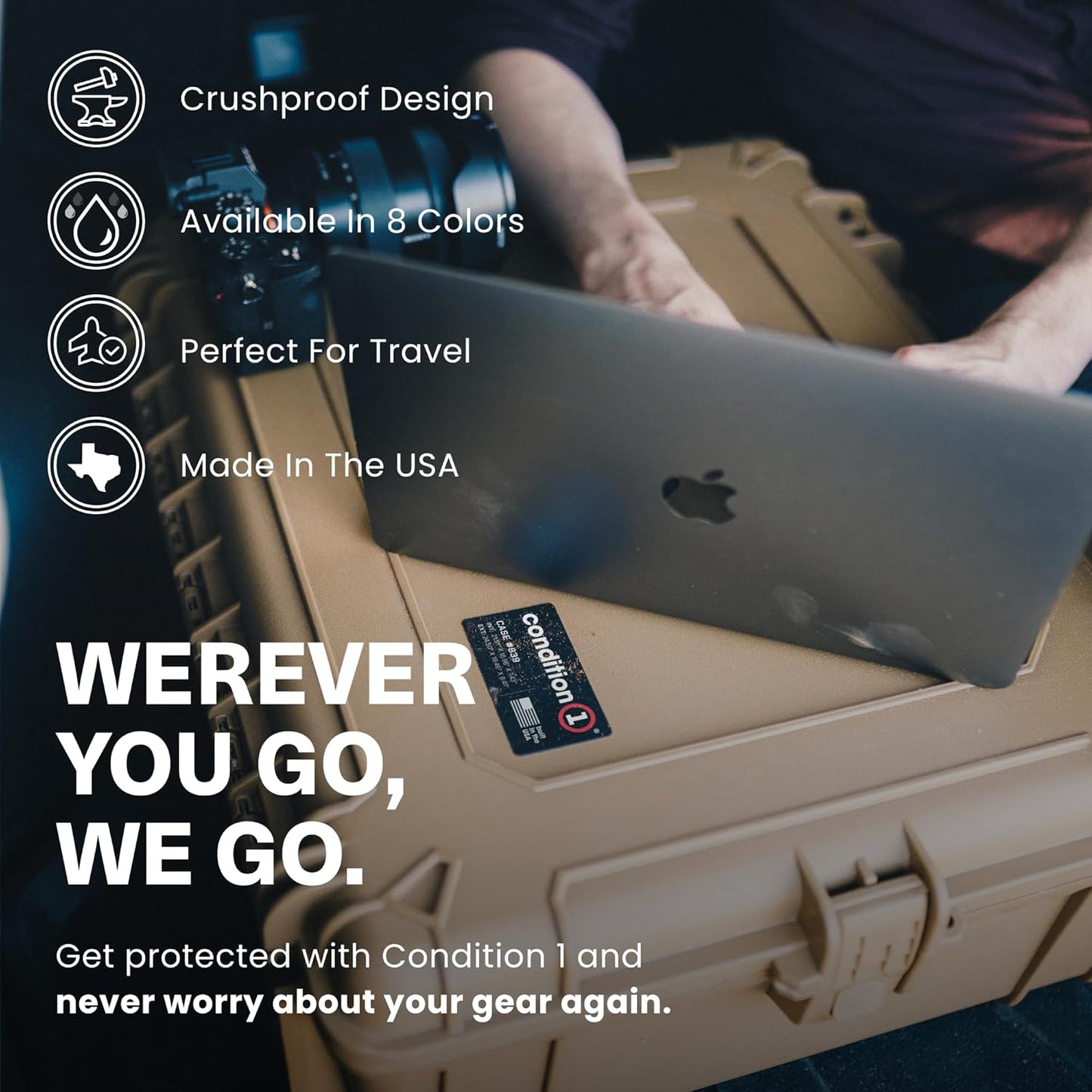 Condition 1 25" Large Waterproof Hard Case Model 839 with Foam, Portable Protective Storage Box for Travel, Hunting, Military, Tactical, Made in USA, 24.50"x 19.46"x8.41" Flat Dark Earth