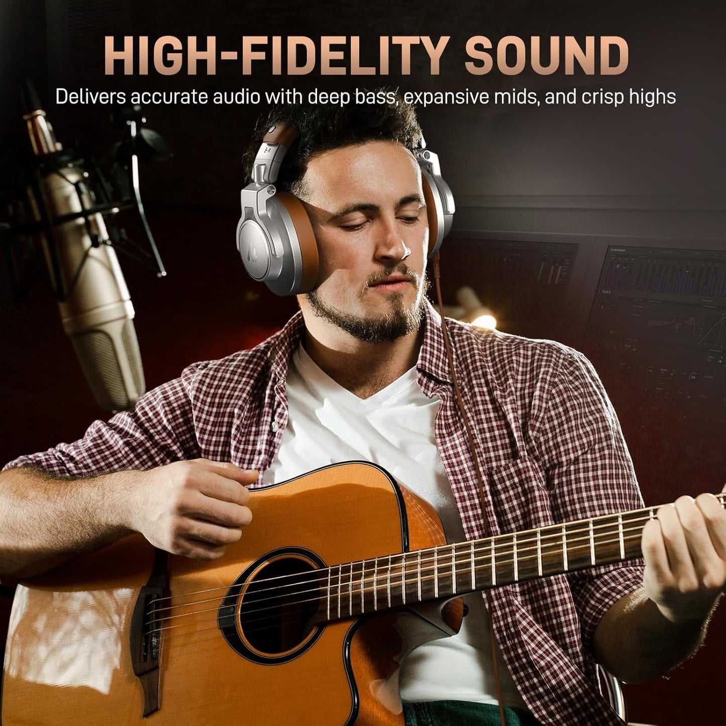 MAONO Professional Studio Monitor & Mixing DJ Headphones - Over Ear Closed Back Stereo Wired Headphones for Guitar AMP, Podcast, Recording, Streaming, PC, Music, Keyboard, MH700 Silver