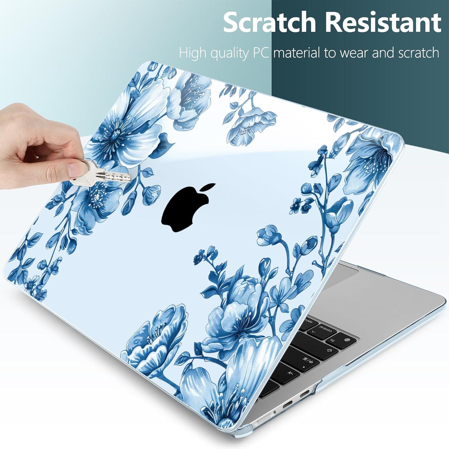TWOLSKOO Compatible with M4 MacBook Air 13.6 inch Case 2025-2022 Release M4 A3240 M3 A3113 M2 A2681, Plastic Hard Shell & Keyboard Cover & Type C Adapter & Screen Protector, Blue Chinoiserie