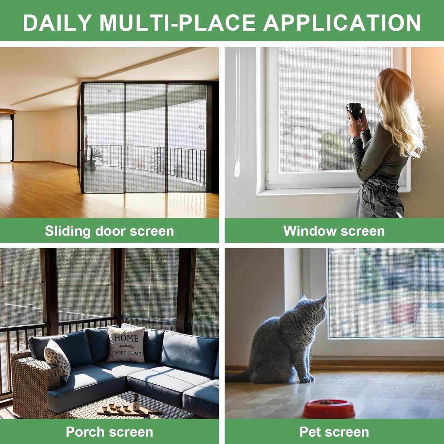 48"X102" Window Screen Replacement, Fiberglass Window Screen Mesh, Replacement Window Screens, Window Screen Door Repair Kit for Patio Porch Sliding Door House Windows Pool Pet, with Ruler