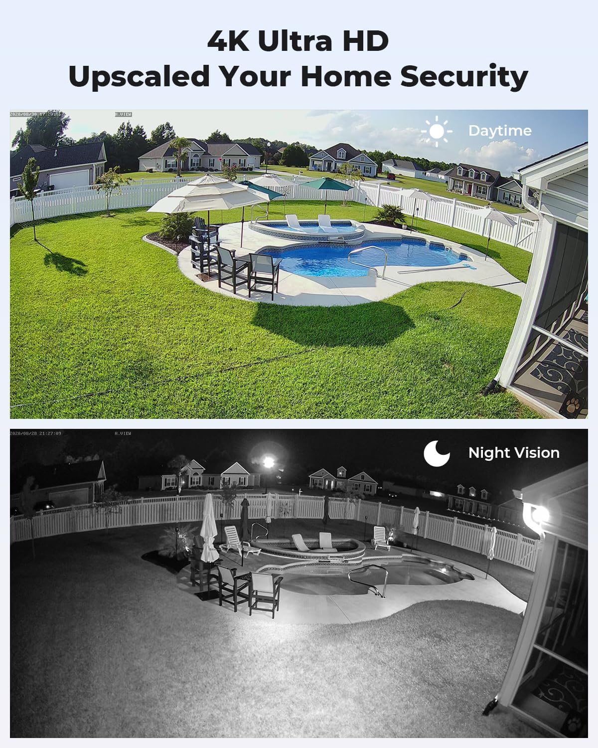 H.VIEW 4K/8.0 Megapixel PoE Outdoor Home Security Camera System Wired Outdoor Video Surveillance IP Cameras System，Ultra Wide-Angle &Audio，8CH NVR 4TB HDD