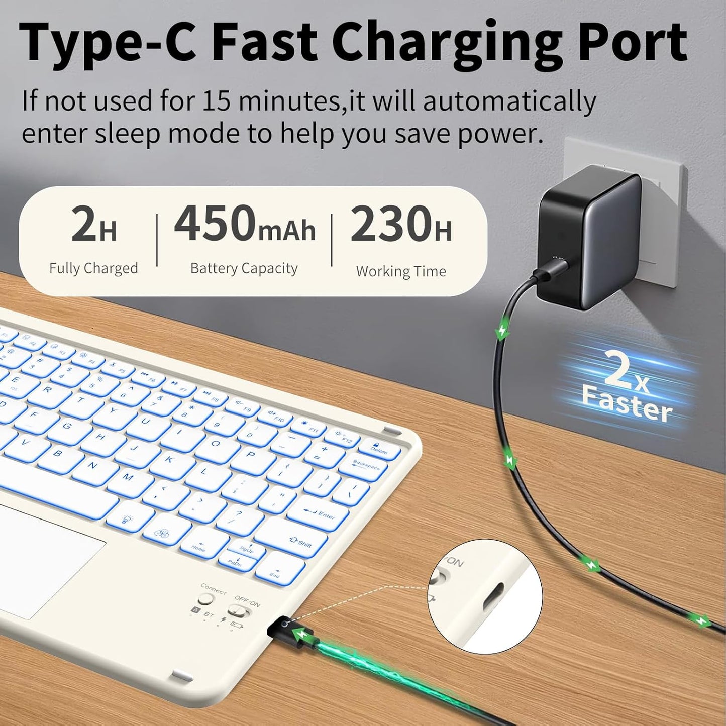 JKSML for iPad(A16) 11th/10th Generation Case with Keyboard (11/10.9 inch) 2025/2022, 7 Color Backlight Detachable Bluetooth Cover with Trackpad, Flip Stand Case Thin with Pencil Holder, Cream White