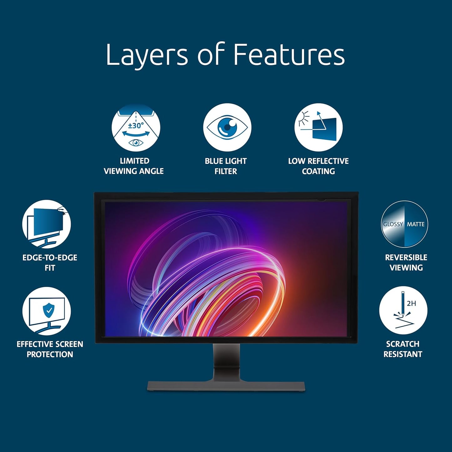 Kensington 23 inch Computer Privacy Screen for Desktop, 16:9 Widescreen Monitor, FP230W9 Anti-Glare Blue Ray Reduction Computer Privacy Filter, Matte and Glossy Viewing Options, K55417WW