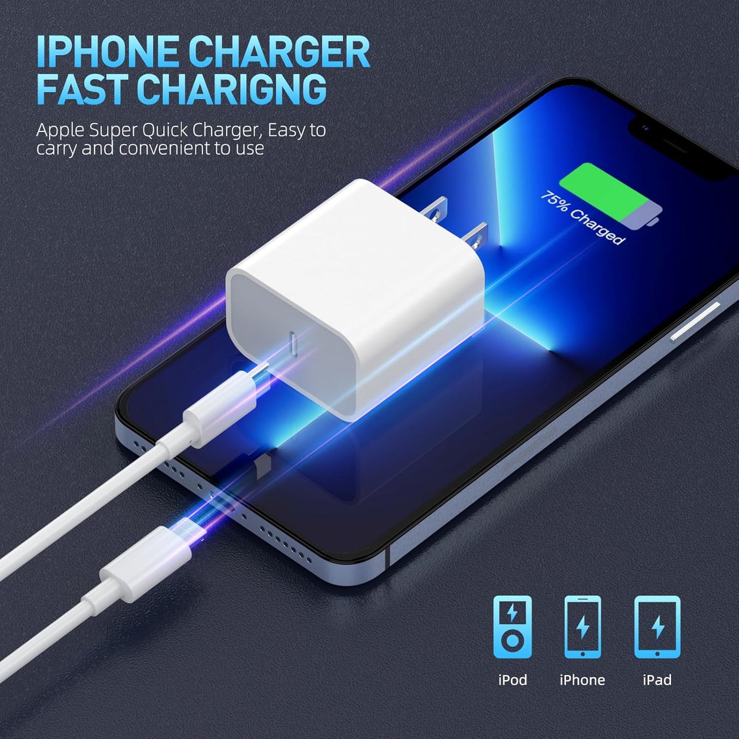 Fast Charger iPhone,iPhone Charger Fast Charging[Apple MFi Certified]3Pack Apple Charger USB C Wall Charging Block 10FT Long USB C to Lightning Cable Cord for iPhone14 Pro Max/13/12 Mini/11/XR/XS/X/SE