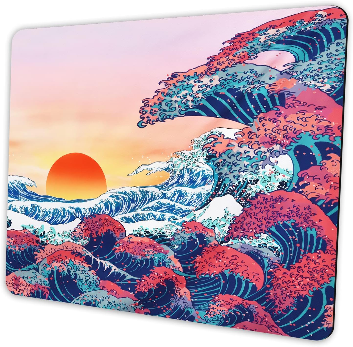 Japanese Ukiyo-e Ocean Waves Mouse Pad Personalized Design, Non-Slip Surface, Rubber Base, Small Office Desk Pad for Computers and Laptops