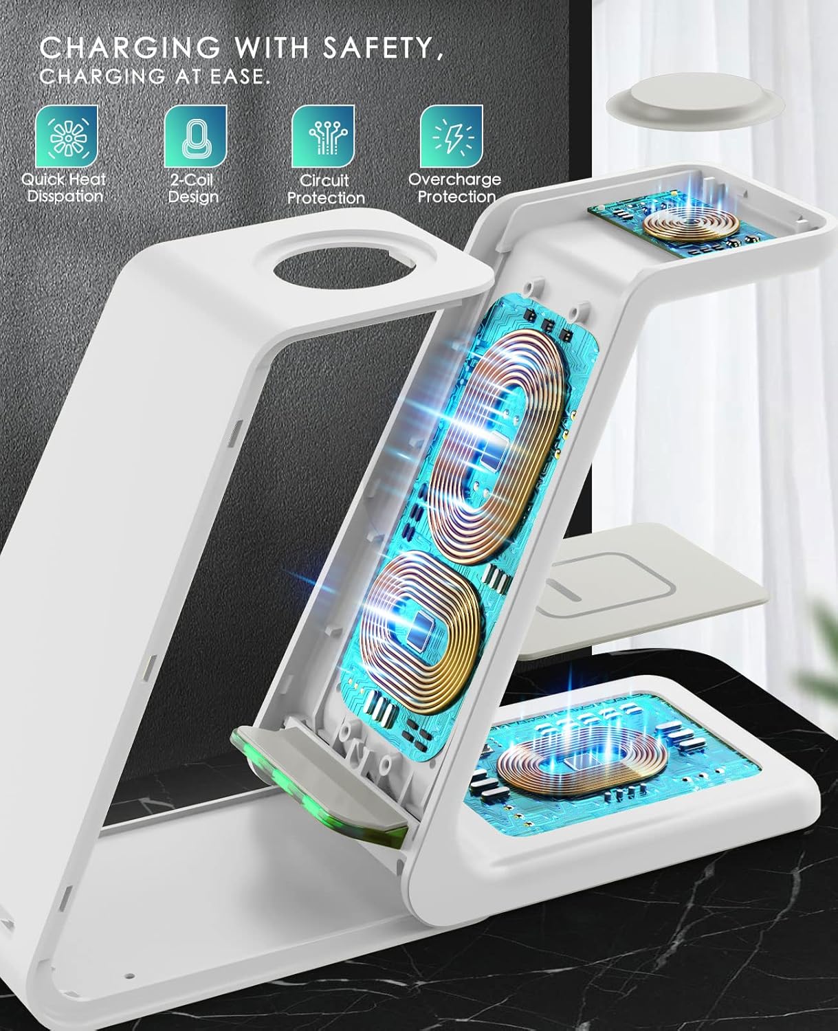 3 in 1 Wireless Charging Station, 2025 Upgraded Fast Desk Charger Station for iPhone 16 15 14 13 12 Pro Max Plus, Charger Stand for Apple Watch 10 9 8 7 6 5 4 3 2 SE, Airpods 4 3 2 Pro