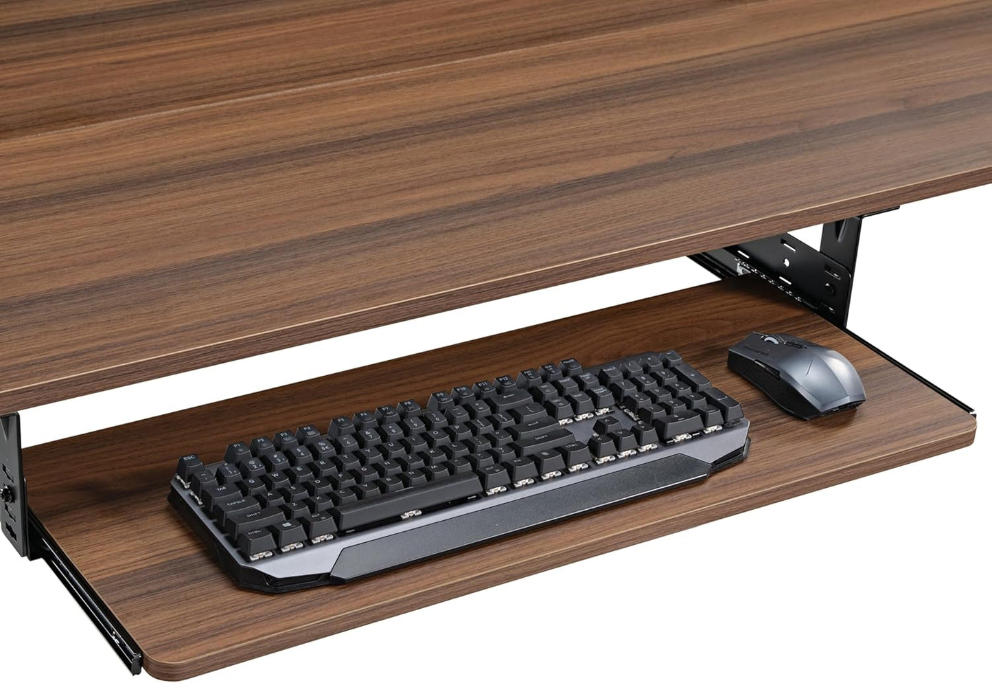 EUREKA ERGONOMIC Adjustable Keyboard Tray Under Desk, 28x11 Inch Large Slide Out Keyboard & Mouse Platform Tray, Wooden Pull Out Computer Keyboard Drawer for Typing Home Office Desk, Walnut
