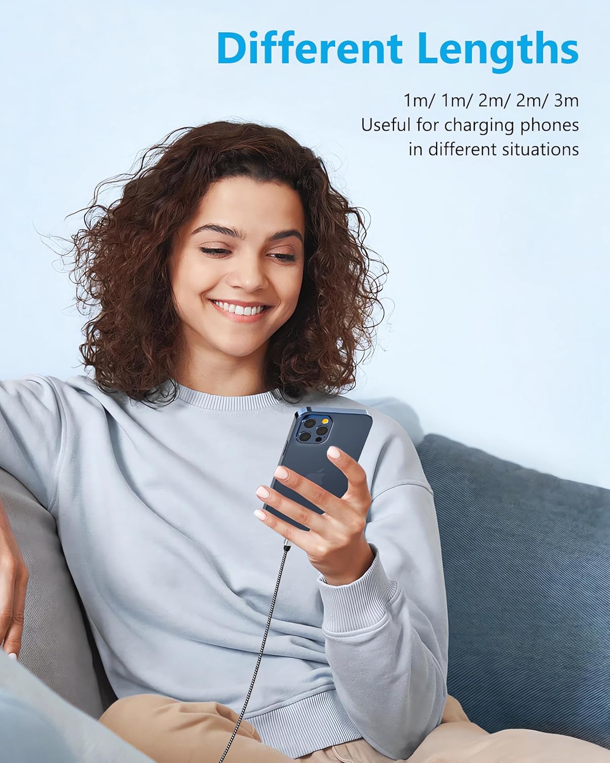 IDISON [MFi Certified iPhone Charger, 5Pack(3/3/6/6/10FT) iPhone Charging Cable Nylon Braided Fast Charging Cord Compatible for iPhones/Pad-BlackGrey