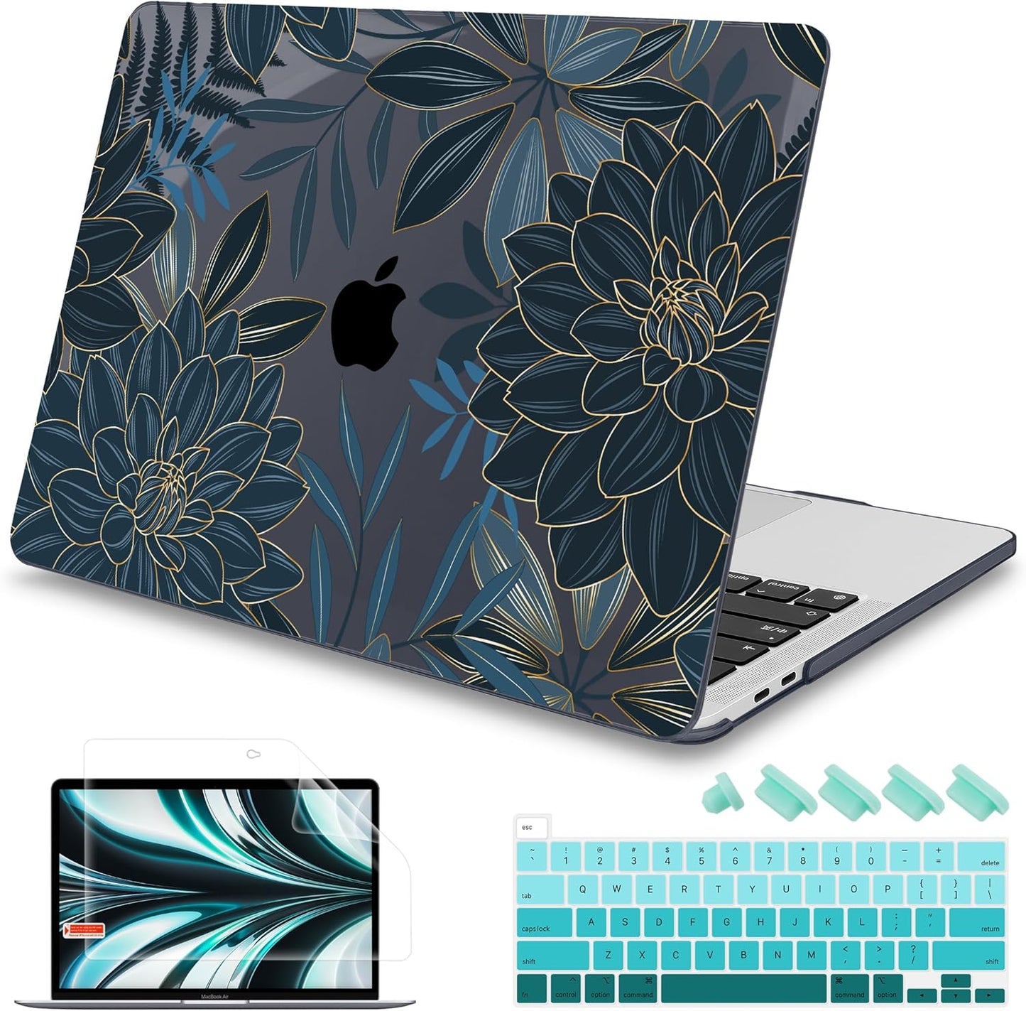 Mektron Designed Case for MacBook Pro 16 Inch A2141 Cover 2019 Release 16" with Liquid Retina Display/Touch ID, Plastic Hard Shell with Keyboard Skin & Screen Protector, Dahlia Flower C035