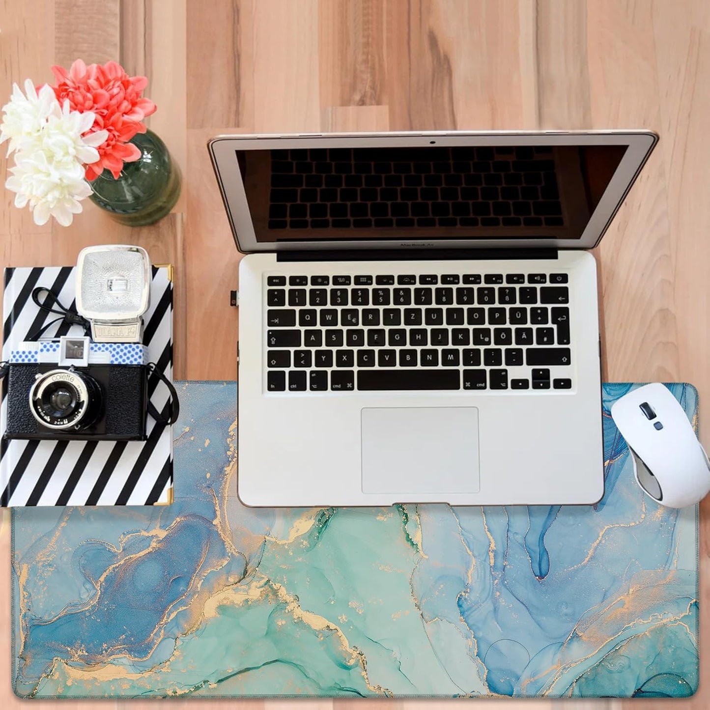 Gaming Desk Pad Large Extra Length Fluid Art Marble Mouse Pad Keyboard Laptop Non-Slip Waterproof with Rubber Base Thick Stitched Edge Mouse Mat for Office Home 35.4 x 15.7 Inches