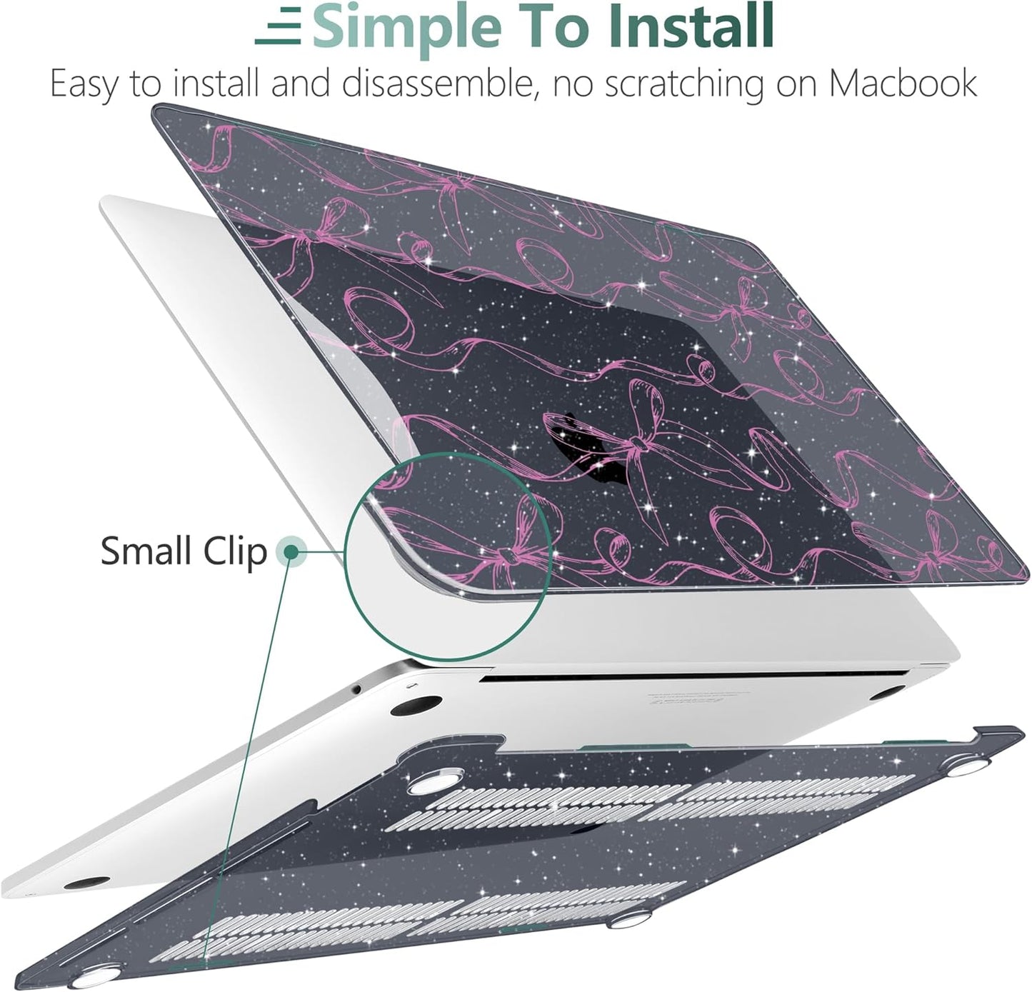 TWOLSKOO Compatible with MacBook Pro 13 inch Case 2023-2016 A2338 M2/M1 A2251 A2289 A2159 A1989 A1706, Plastic Hard Shell Cover & Keyboard Skin & Screen Protector, Sparkly Bows