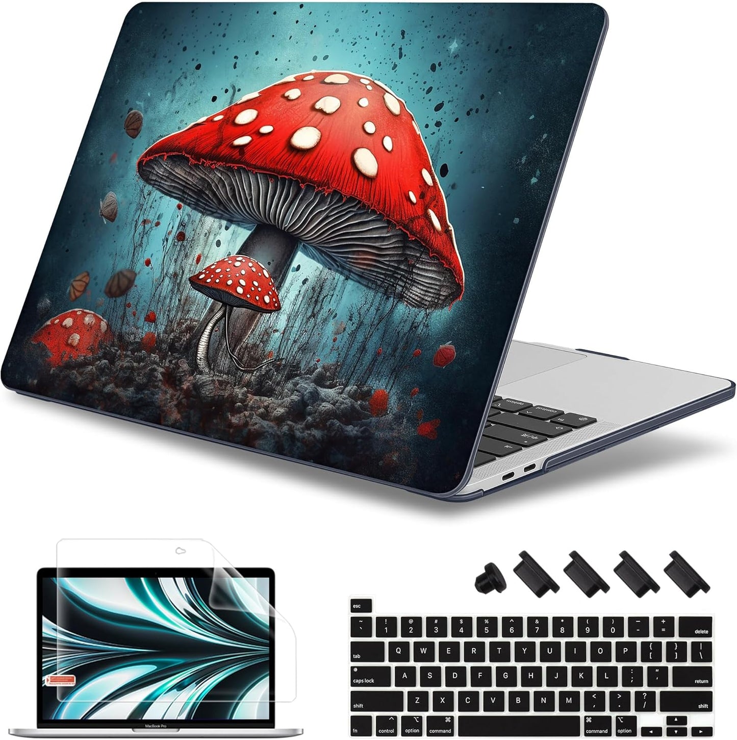 May Chen for New MacBook Pro 13 Case 2022 2020 Release (A2338 M1 M2/A2289/A2251), Plastic Crystal Hard Shell Case Cover with Keyboard Cover for MacBook Pro 13-inch Touch Bar, Mushrooms