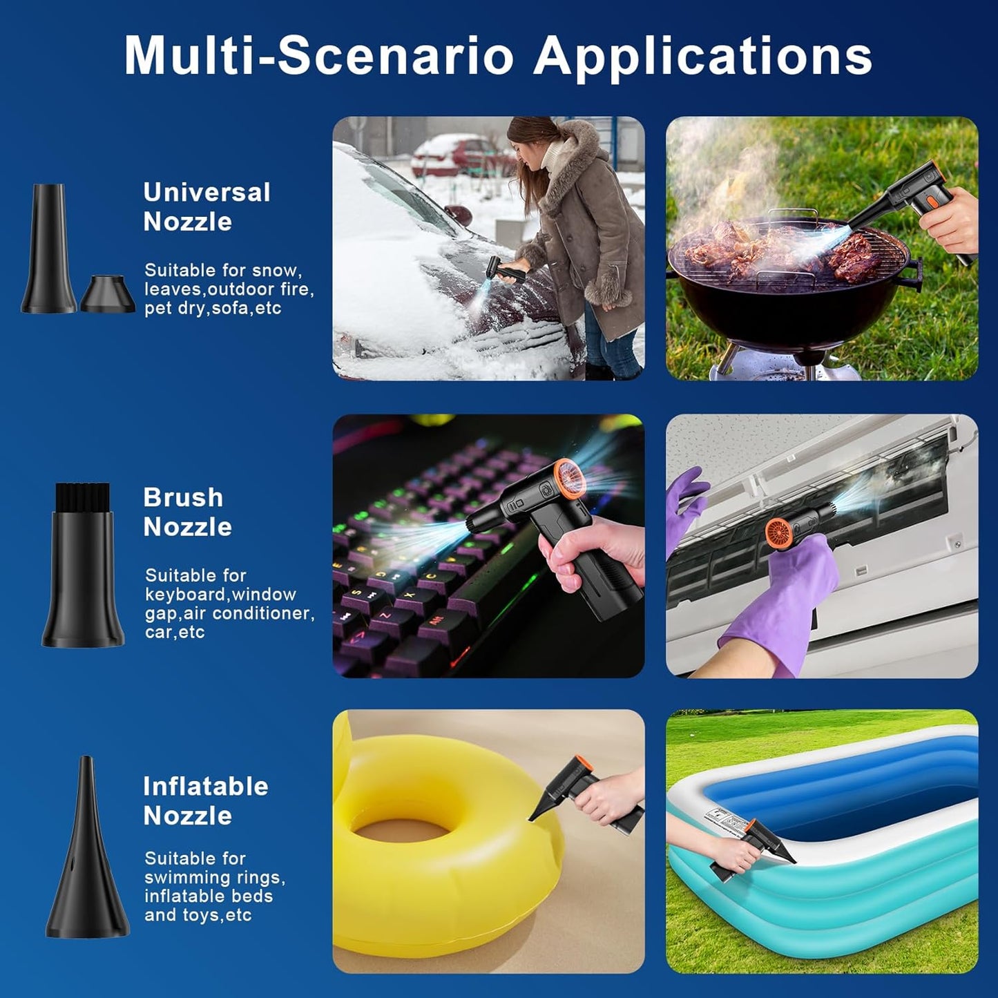 Compressed Air Duster, 130000RPM Multi-Gear Adjustable Electric Air Duster with Brushless Motor, Replaces Compressed Air Cans, Rechargeable Cordless Air Blower for Home Outdoor Computer Keyboard Car