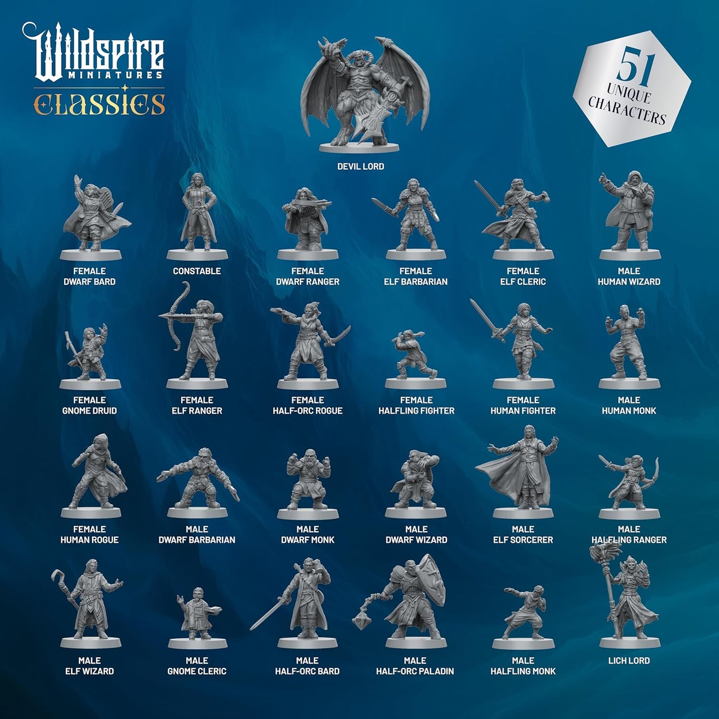 Classic Heroes - Mercenary Guild - 51 Paintable Characters for DND Miniatures Bulk I 28mm Dungeons Dragons D&D Miniatures I DND Minis D&D Figures Dungeons Dragons Figures Pathfinder Compatible