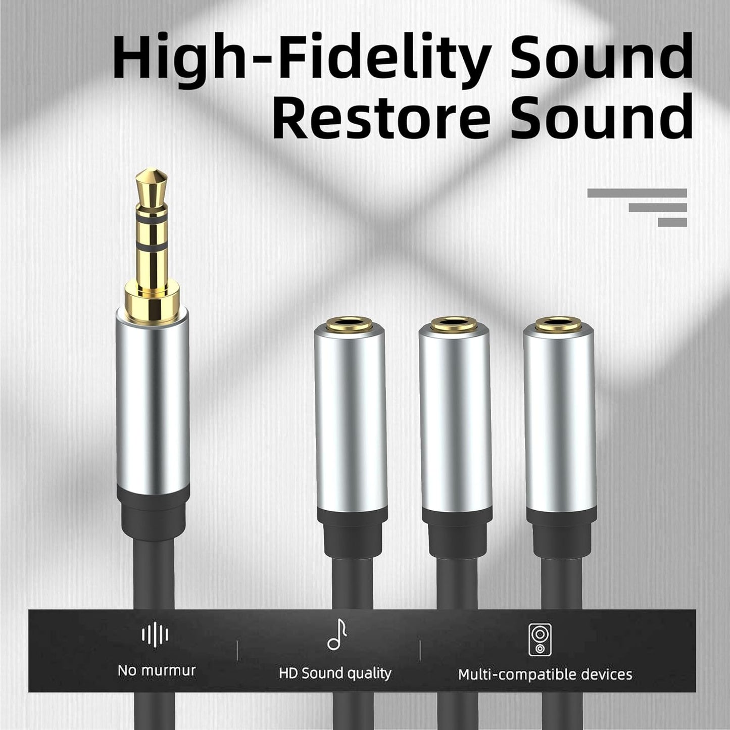 3.5mm Stereo Audio Splitter Cable, Gold Plated 3.5mm (1/8") TRS 1 Male to 3 Female 3-Way Stereo Aux Splitter 1 Input 3 Output Stereo Audio Distributor Cable (3-Pole)