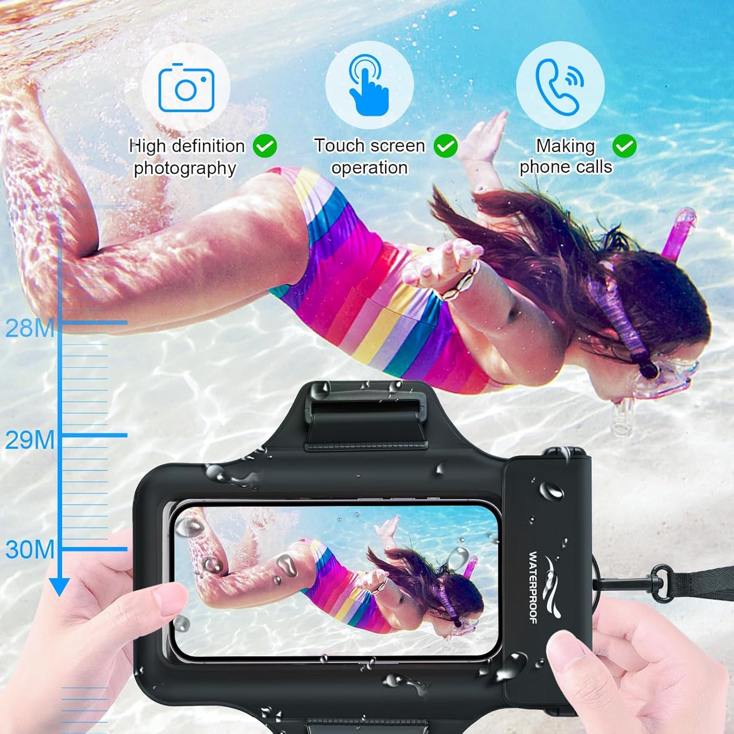 2-in-1 Underwater Waterproof Phone Pouch &Phone Armband for Phones up to 6.7", IPX8 Floating Water Proof Phone Case with Detachable Strap, Dry Bags Waterproof, Beach Vacation Essentials