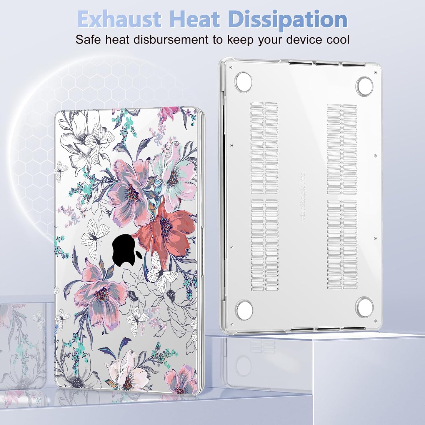 for MacBook Pro 16 inch Case 2021 2022 2023 2024 Release A3186 A3403 M4 A2991 M3 A2780 M2 A2485 M1 Pro/Max, Hard Shell Case with Screen Protector & Keyboard Cover, Floral C319