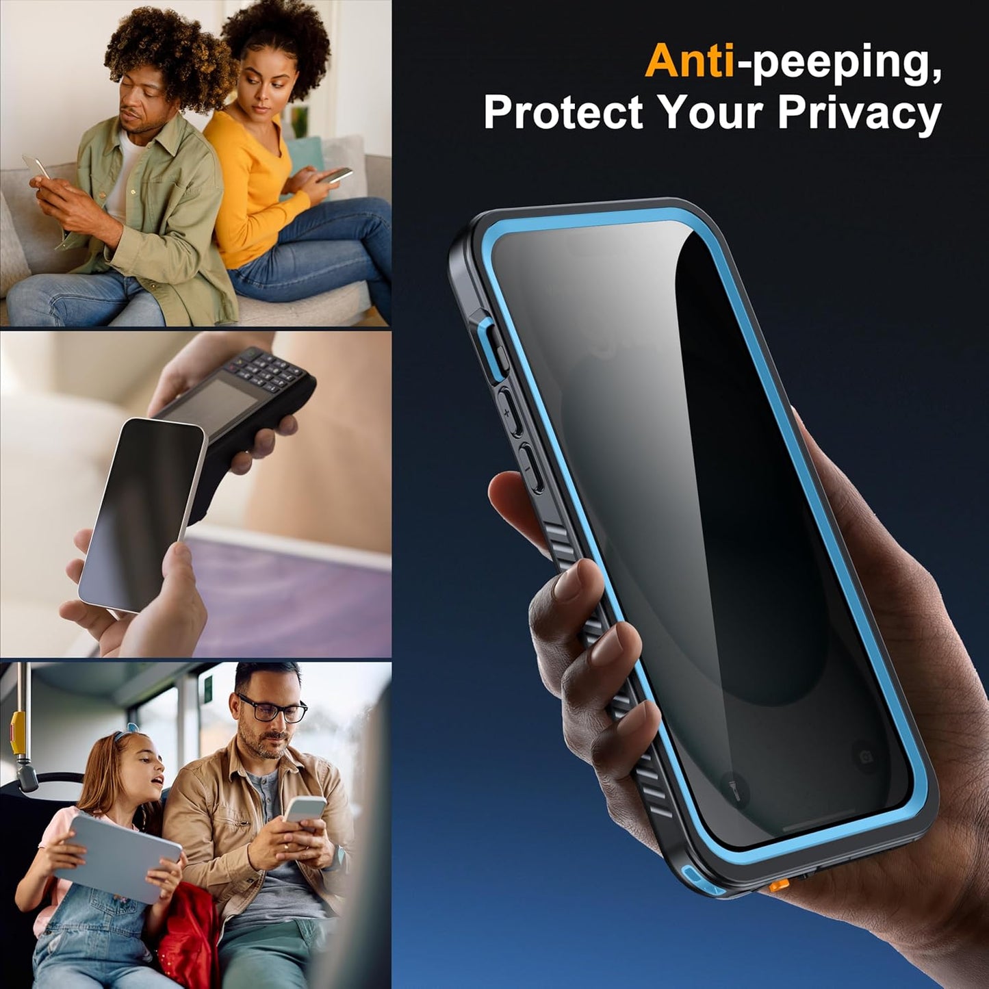 for iPhone 15 Plus Case Waterproof - Built-in Privacy Screen Protector & HD Screen Protector [IP68 Underwater] Shockproof Dustproof Full Body Protection iPhone 15 Plus Phone Case Blue