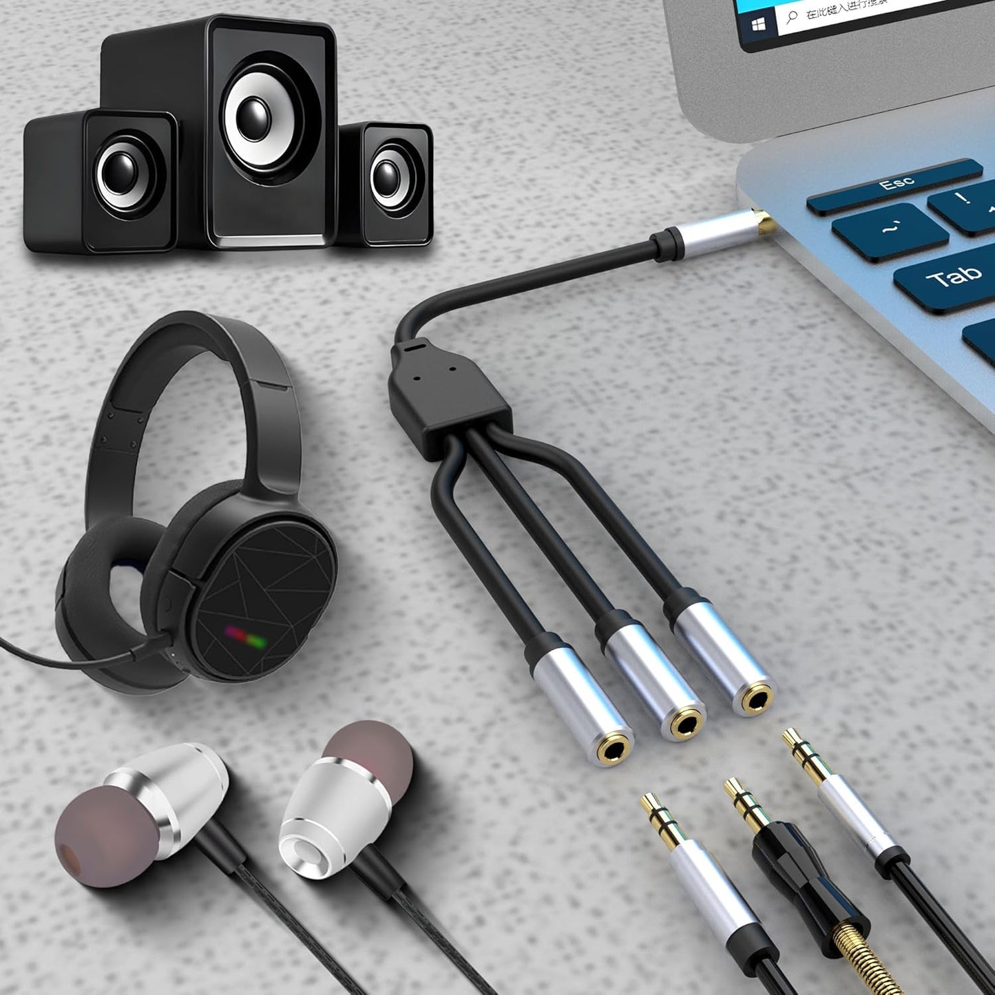 3.5mm Stereo Audio Splitter Cable, Gold Plated 3.5mm (1/8") TRS 1 Male to 3 Female 3-Way Stereo Aux Splitter 1 Input 3 Output Stereo Audio Distributor Cable (3-Pole)