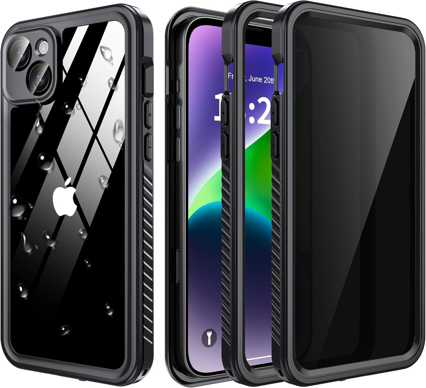for iPhone 14 Plus Case Waterproof - Built-in Privacy Screen Protector & HD Screen Protector [IP68 Underwater] Shockproof Dustproof Full Body Protection iPhone 14 Plus Phone Case Black