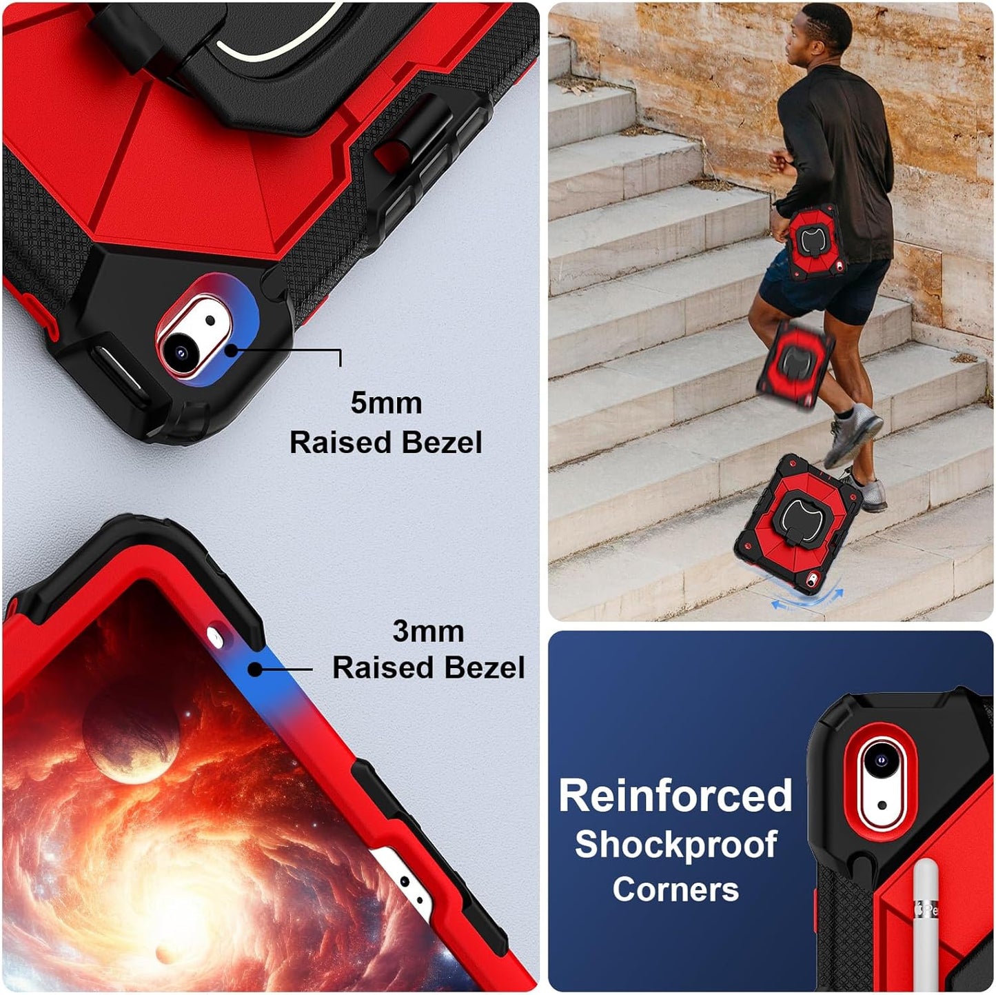 Case for iPad 10th Generation 10.9 Inch (2022), iPad (A16) 11th Generation 11 Inch (2025), Rugged i Pad Case 10th Gen with 360°Rotating Stand Screen Protector Pen Holder Shoulder Strap, Red