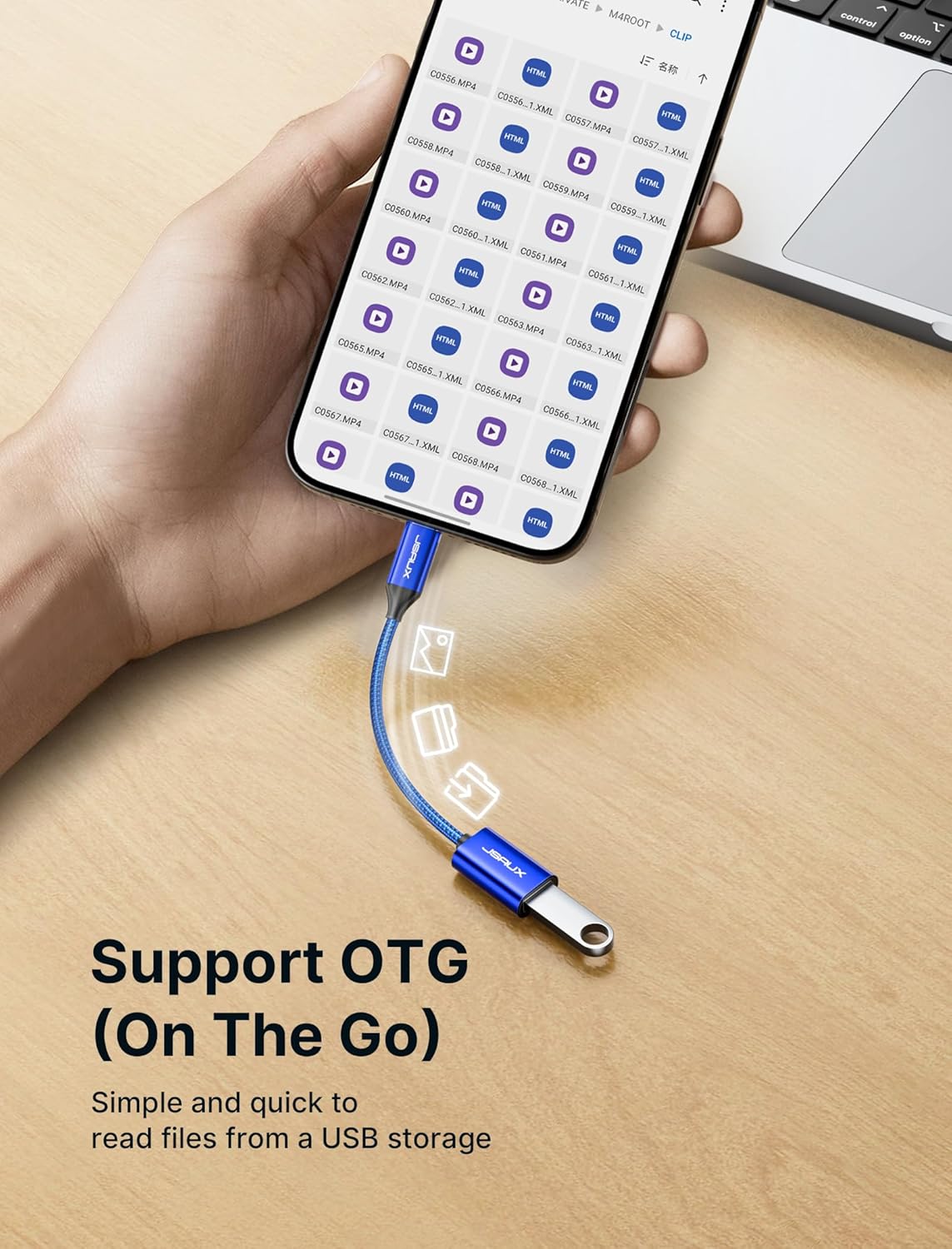 JSAUX USB C to USB Adapter [2 Pack], USB Type C Male to USB 3.0 Female OTG Cable-Blue