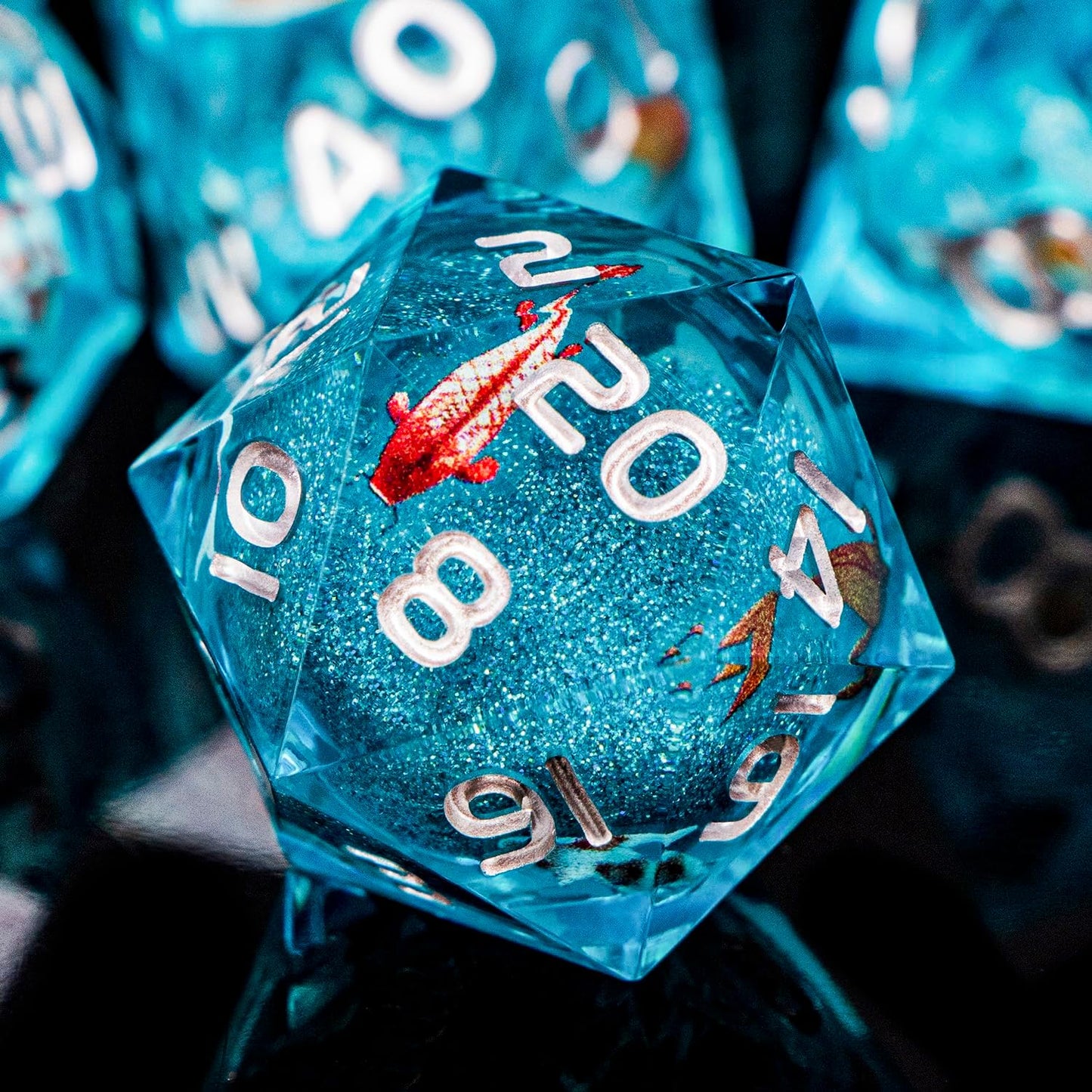ARUOHHA Liquid Core DND Dice Set, 7pcs Resin Blue Sharp Edged Dragons Dice Compatible with D&D Role Playing Games, Handmade RPG Koi Fish Dungeons Polyhedral Dice Set D20 D12 D10 D8 D6 D4