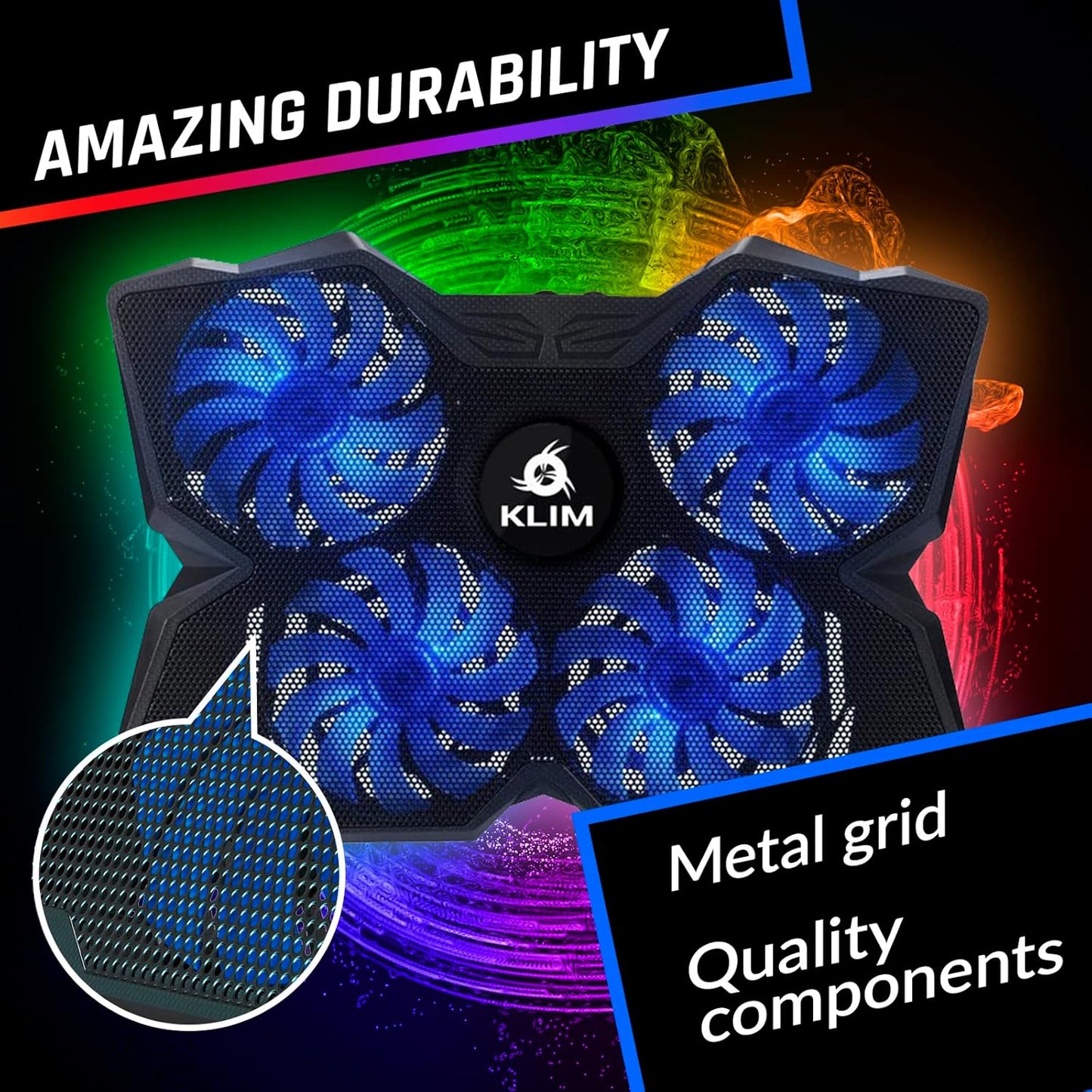 KLIM Wind Laptop Cooling Pad - More Than 500 000 Units Sold - New Version - The Most Powerful Rapid Action Cooling Fan - Laptop Stand with 4 Cooling Fans at 1200 RPM - USB Fan - PS5 PS4 - RGB