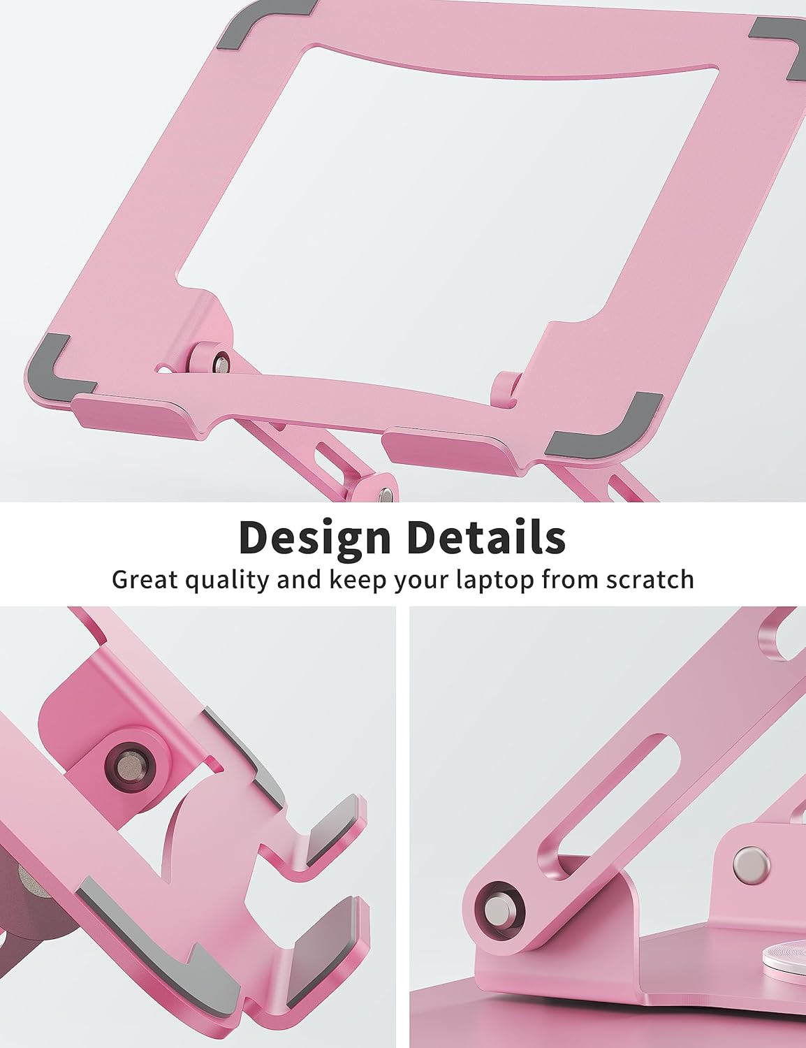 SOUNDANCE Laptop Stand with 360° Rotating Base, Ergonomic Computer Riser for Desk, Adjutable Height Muti-Angle, Foldable Laptop Mount, Stable Metal Holder Support 10-15.6" Notebook PC, Pink