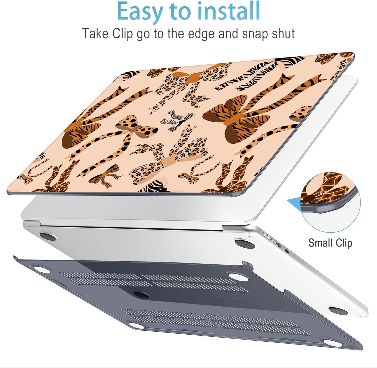 Mektron for 2025 M4 MacBook Air 13.6 Inch A3240 Case Fits 2023 A2681 M2 2024 A3113 M3 Chip with Liquid Retina Display Touch ID, Printed Plastic Hard Shell Cover for MacBook Air 13.6", Leopard Bows