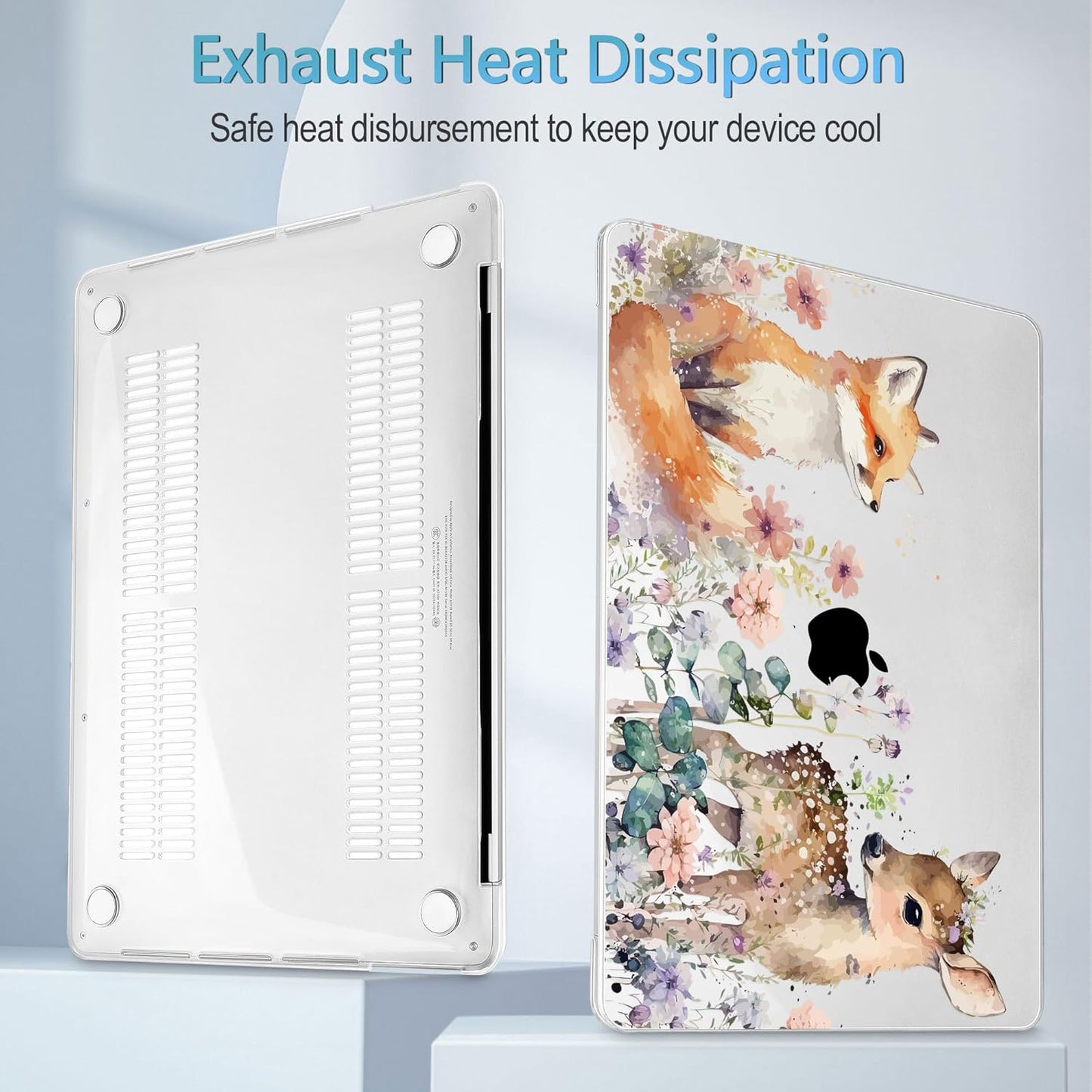 Mektron for MacBook Air 13 Case A1466/A1369 (2010-2017 Release), Snap-on Plastic Hard Shell Cover for MacBook Air 13.3 inch with Keyboard Cover, Fox and Deer